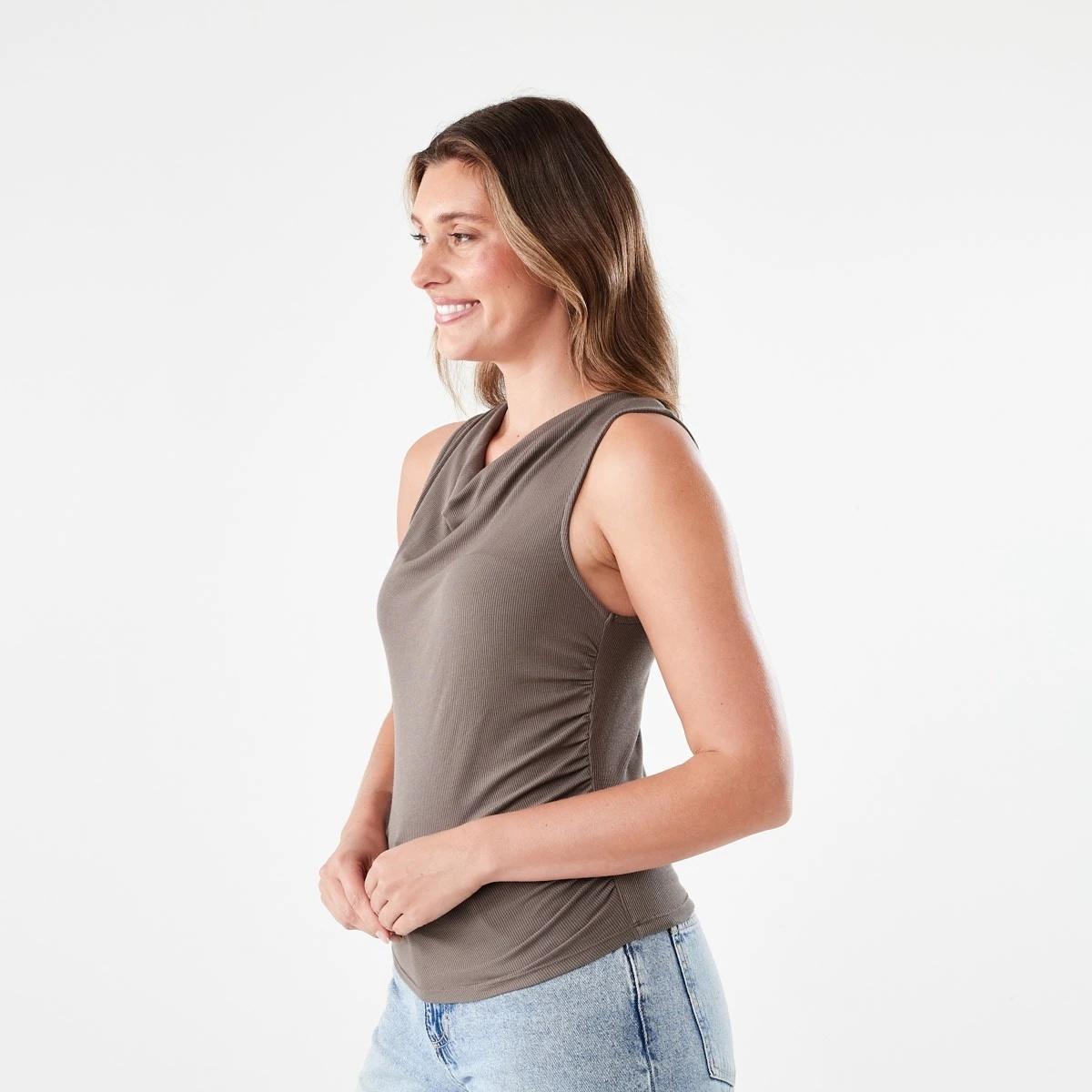 3 Sleeveless Drape Cowl Neck Top DEEP TAUPE, 3 of 7