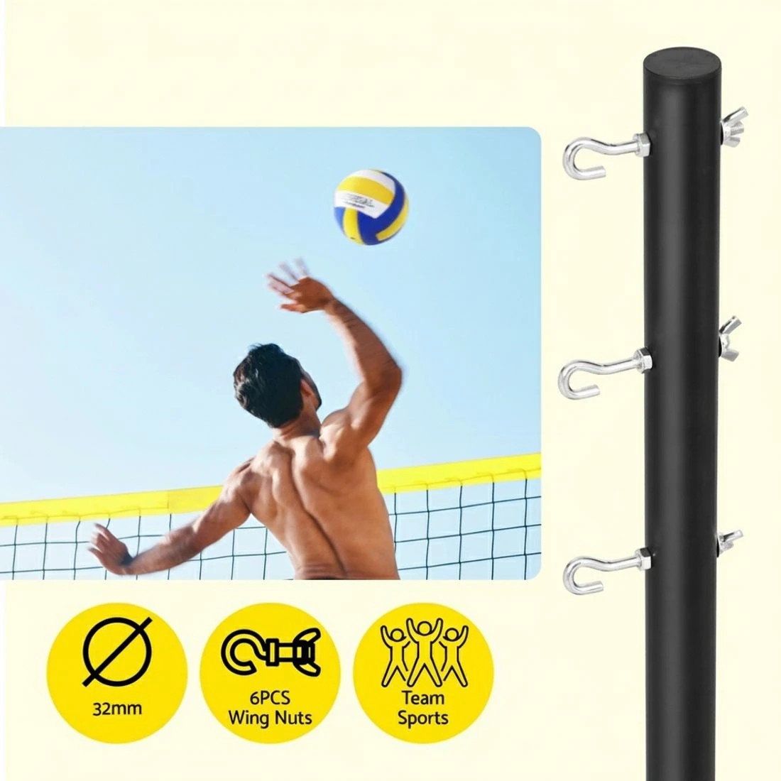 5 Everfit 9M Portable Volleyball Net Set with Ball Boundary Lines Badminton - Yellow, 5 of 6