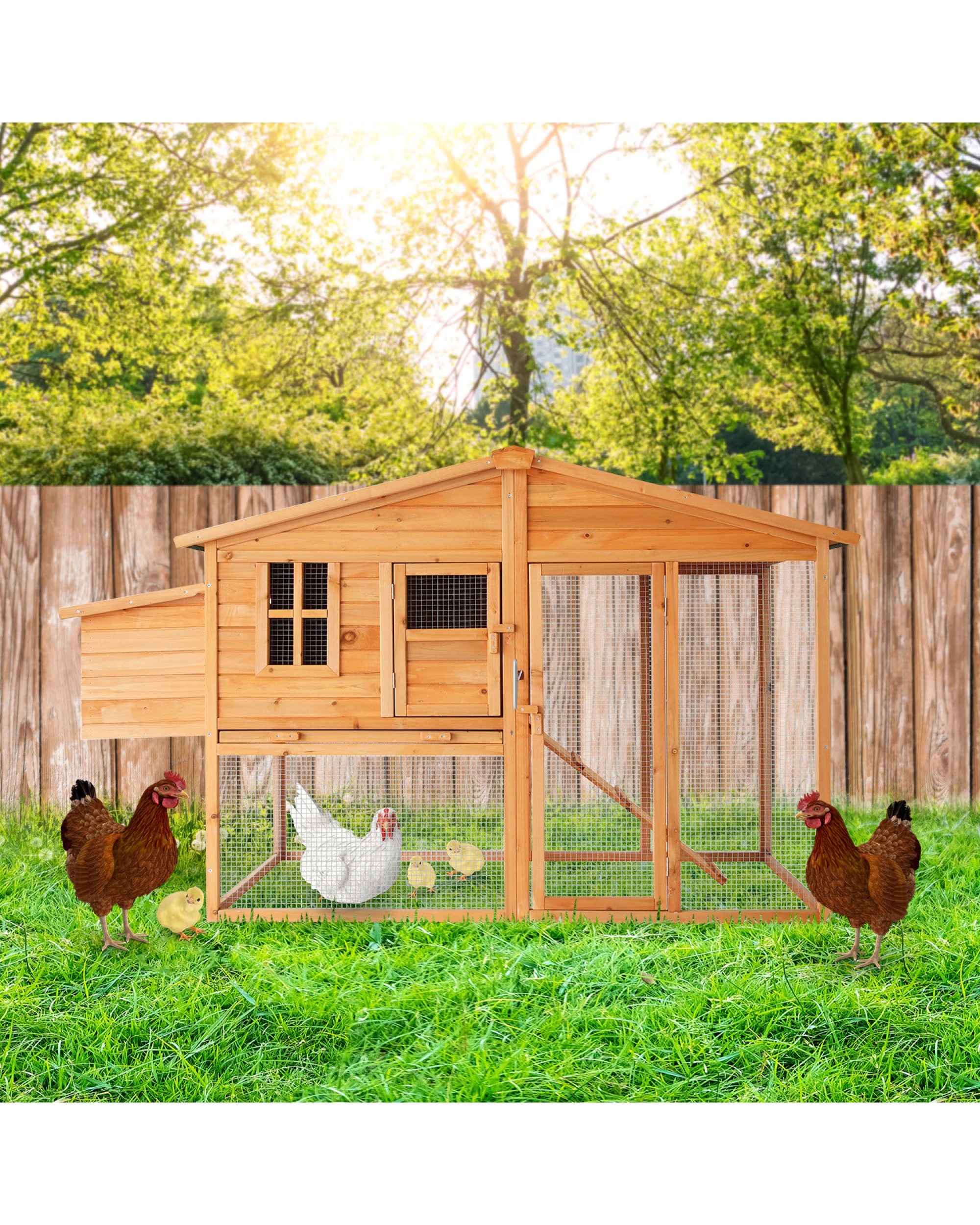 2 Furtastic Large Chicken Coop and Rabbit Hutch With Ramp - Brown, 2 of 8