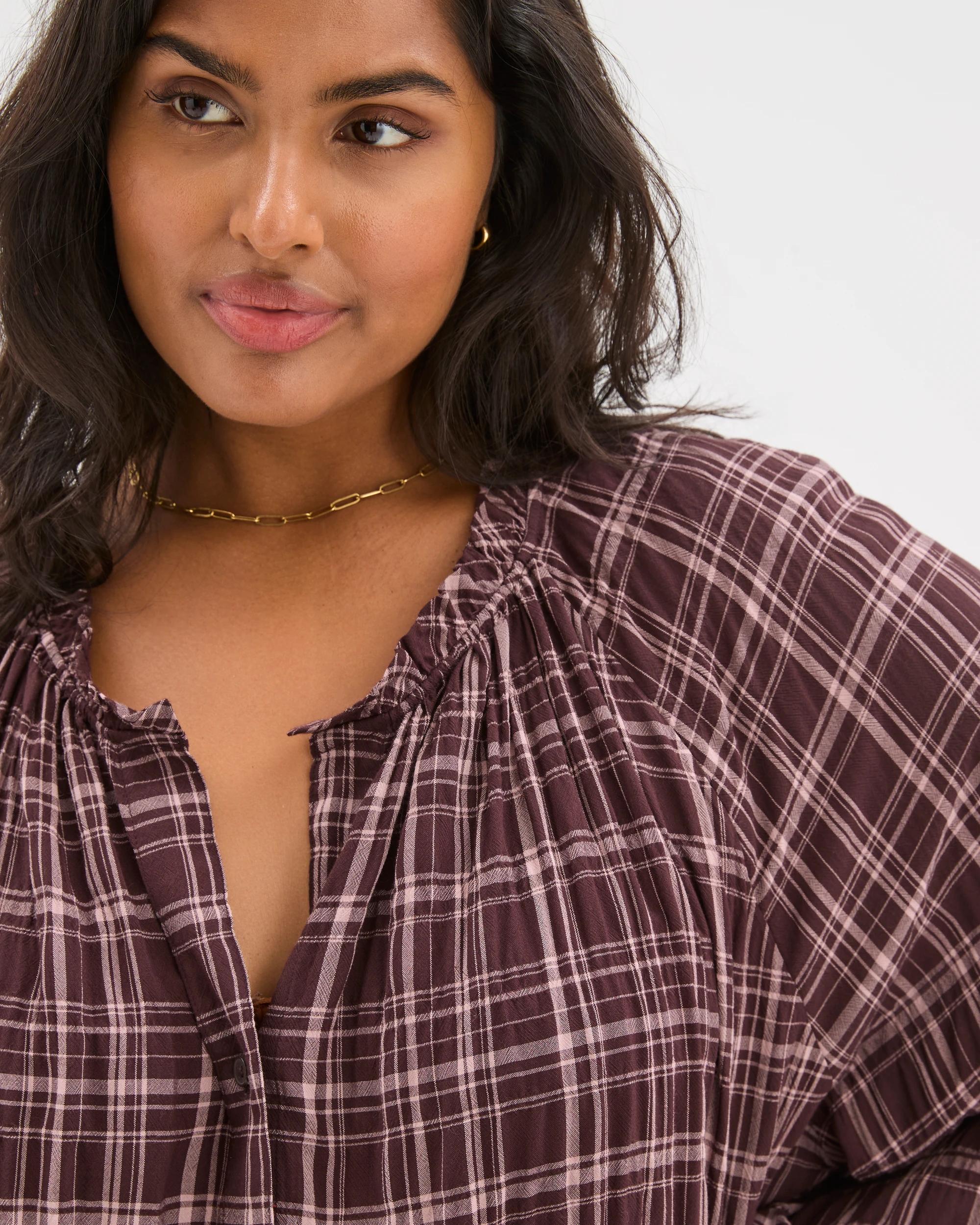 6 Target Curve Plus Size Long Sleeve Romantic Blouse CHOCOLATE PLUM CHECK, 6 of 7