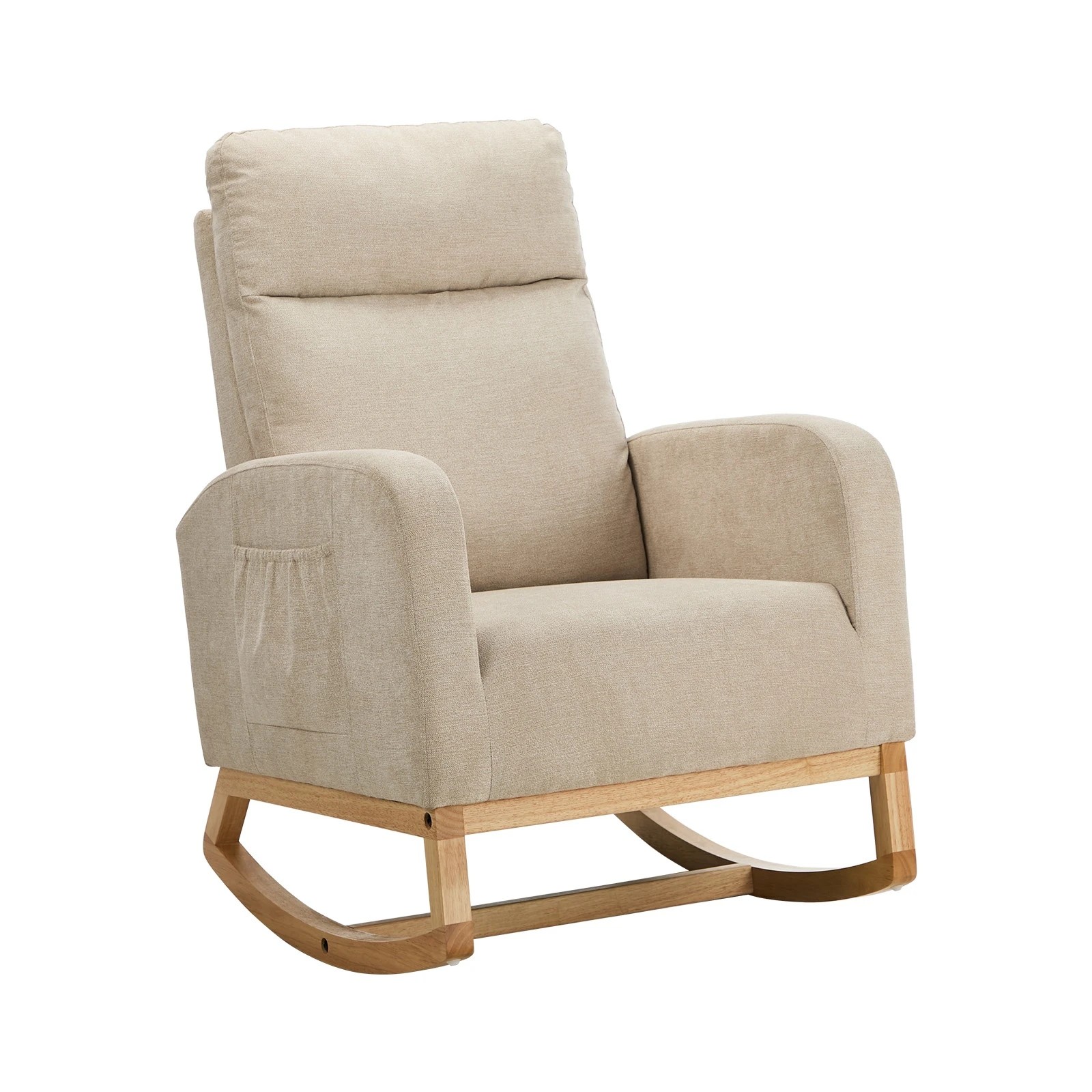 1 Oikiture Rocking Armchair Linen Fabric Lounge Chair Accent Chair - Beige, 1 of 10