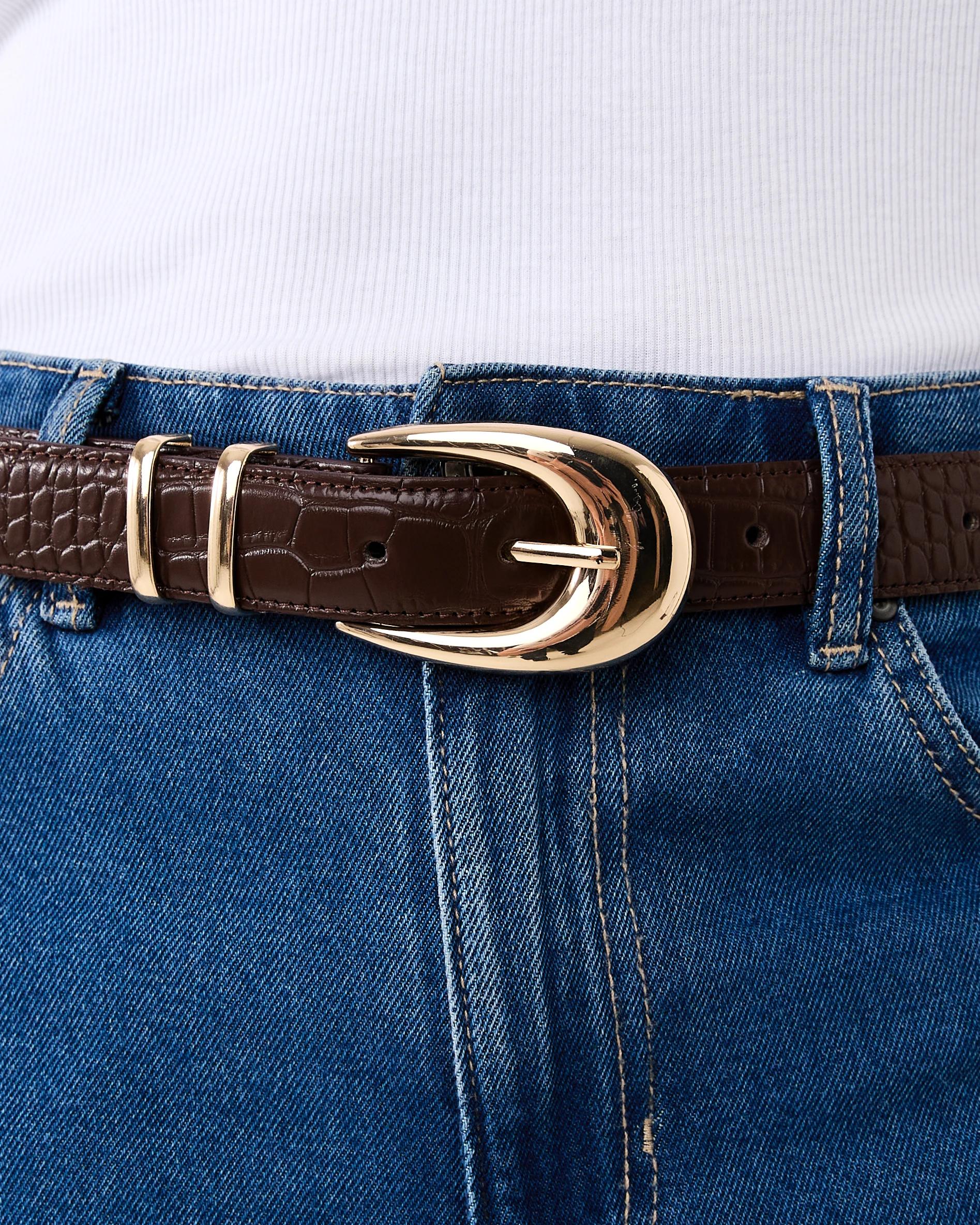 4 Croc Detail Embossed Belt Deep Fudge, 4 of 5