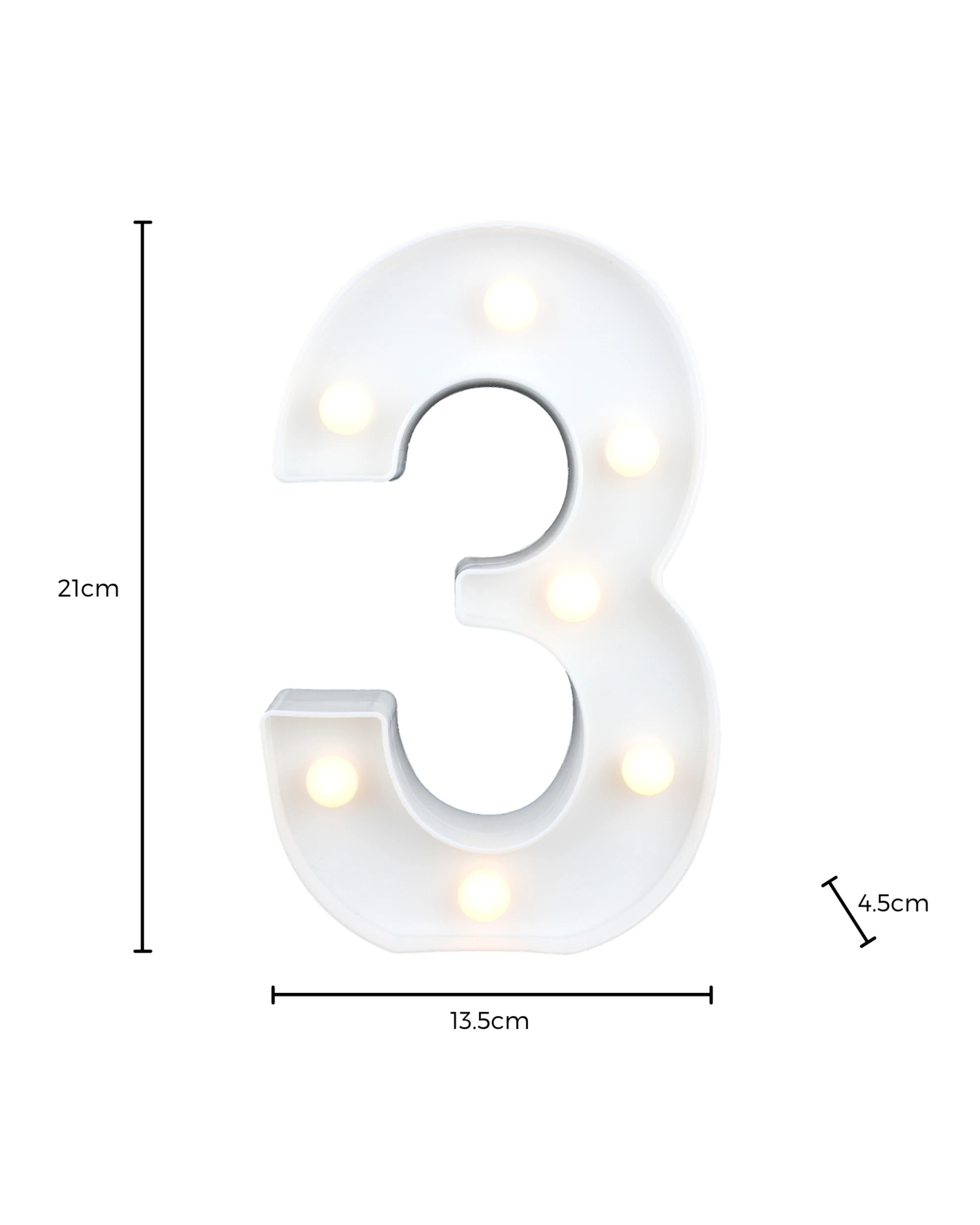 3 Partyrama LED Light Up Number 3 White, 3 of 3