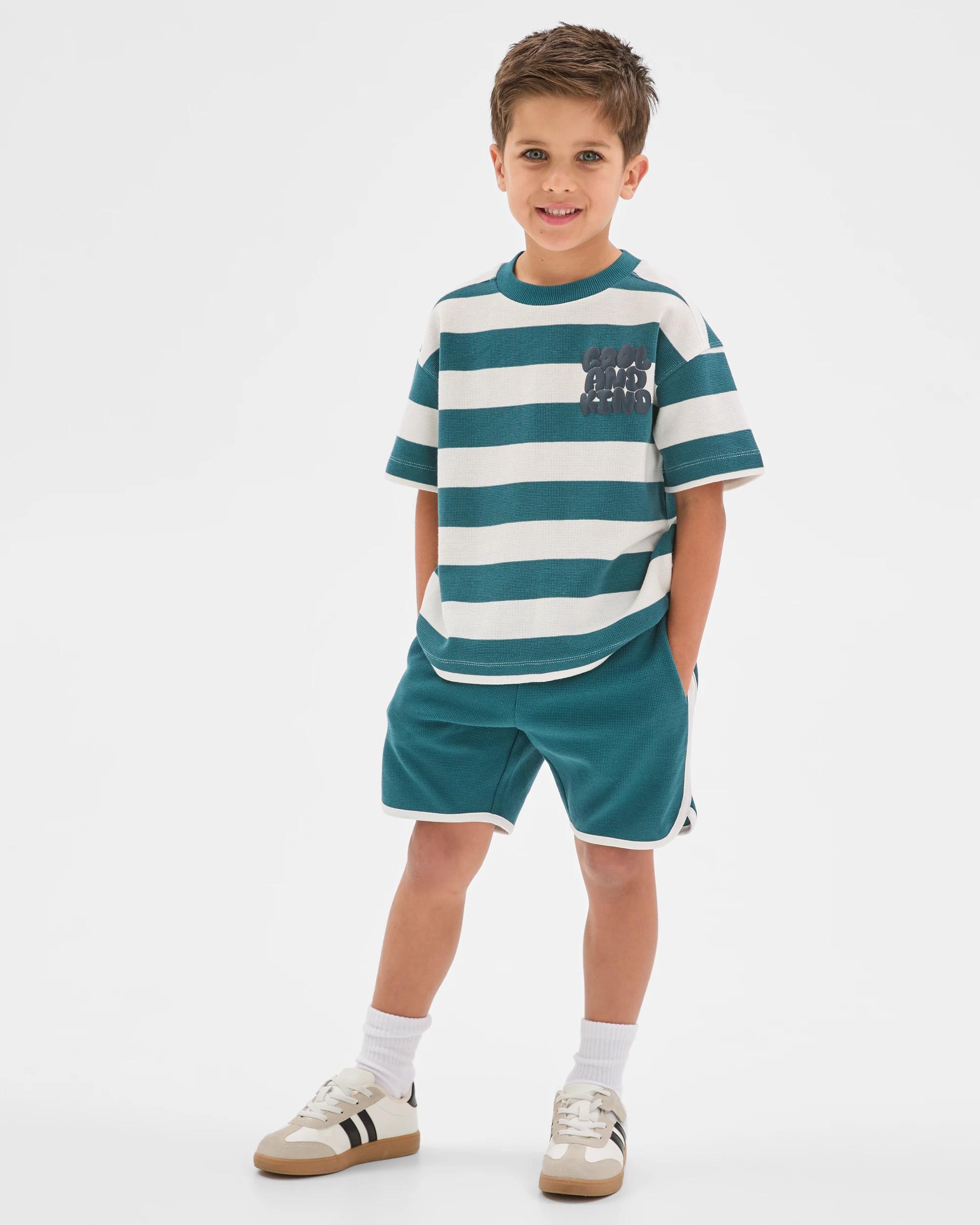 1 Target Kids Australian Cotton Textured T-Shirt and Shorts 2 Piece Set GREEN, 1 of 8