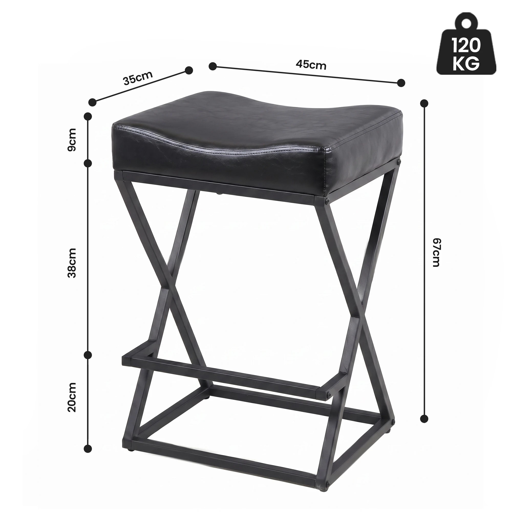 2 Advwin Bar Stools Set of 2 PU Leather Kitchen Counter Stools w/ U-Shape Cushion & Footrest - Black, 2 of 7