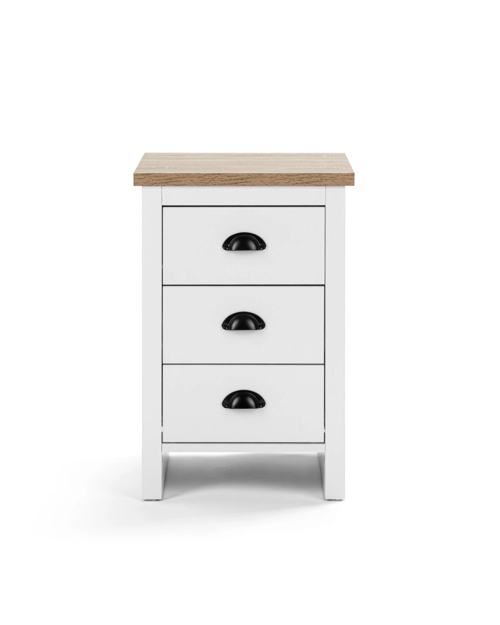 3 Kodu Bedside Table 3 Drawer Side Table Nightstand 3 Drawers White and Oak, 3 of 9
