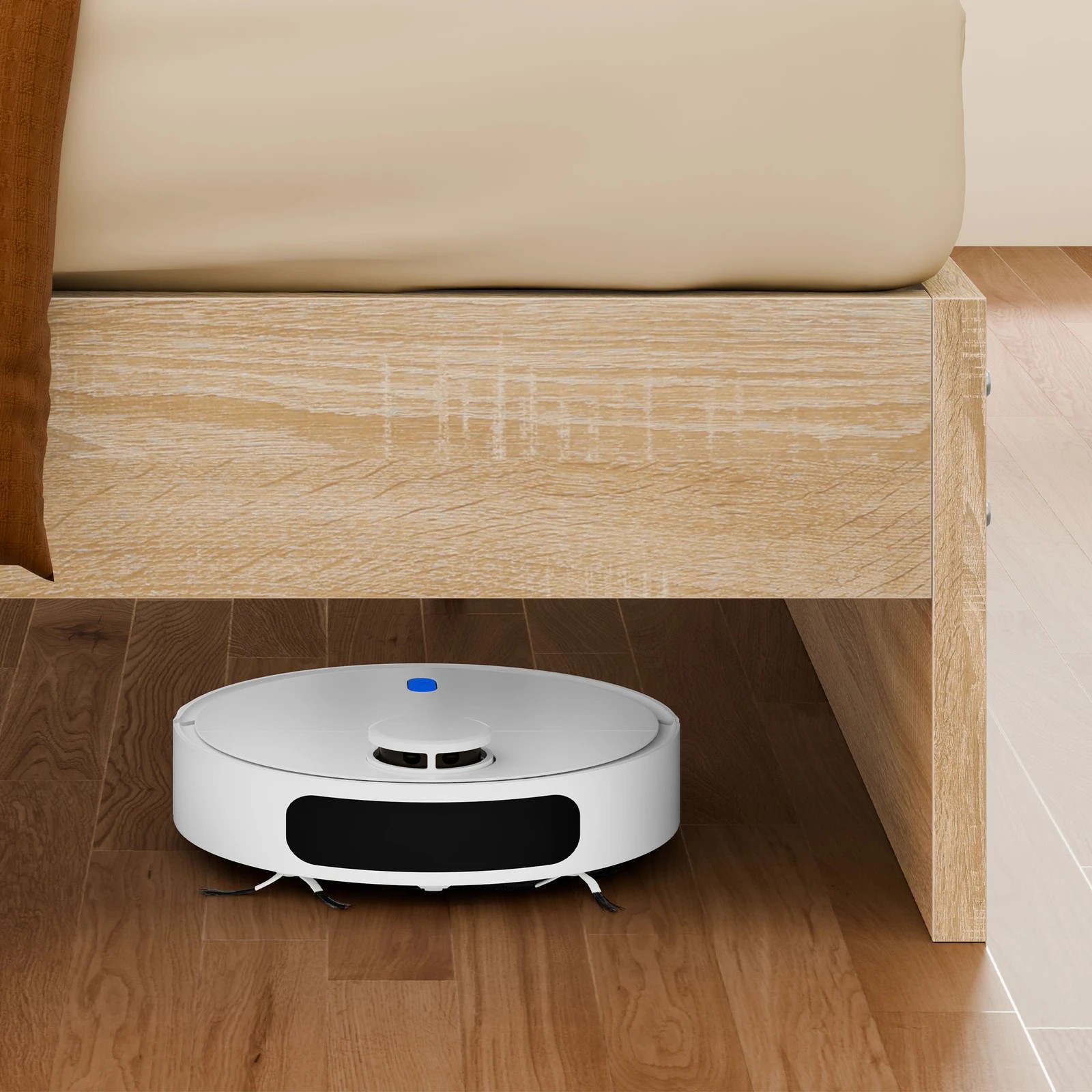 9 Alfordson Wooden Bed Frame King Size Base with Bookshelf Storage Headboard - Oak, 9 of 10