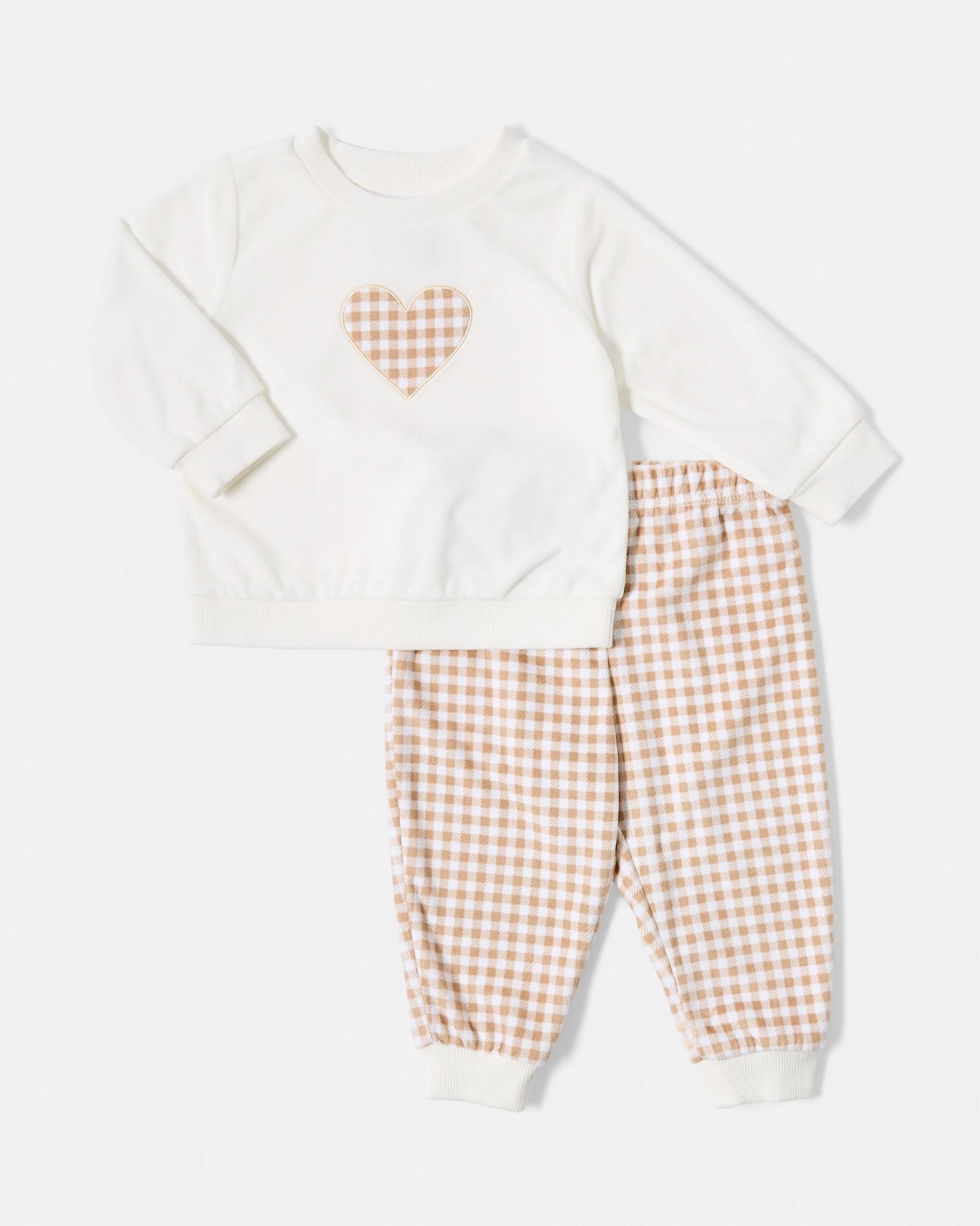 1 Twosie Fleece Pyjama Set Beig Heart, 1 of 5