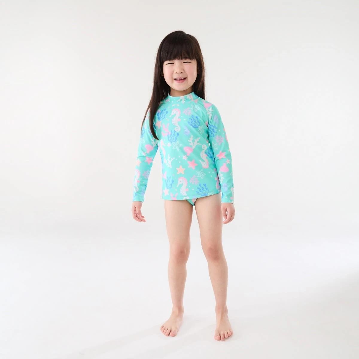 4 2 Piece Long Sleeve Rash Swim Set OCEAN TREASURES ARUBA BLUE, 4 of 10