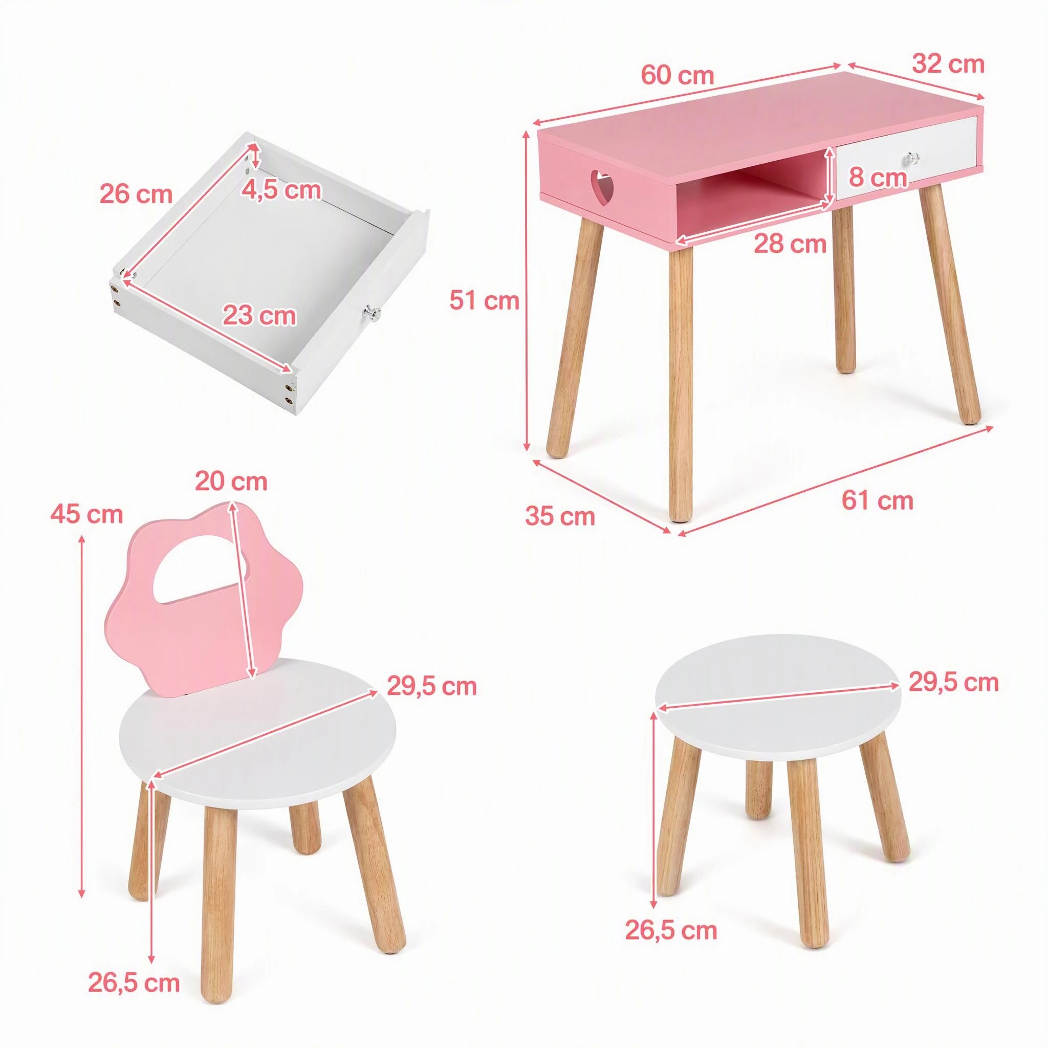 8 Costway Table Chair & Stool Set Pretend Nail Salon Playset - Pink, 8 of 9