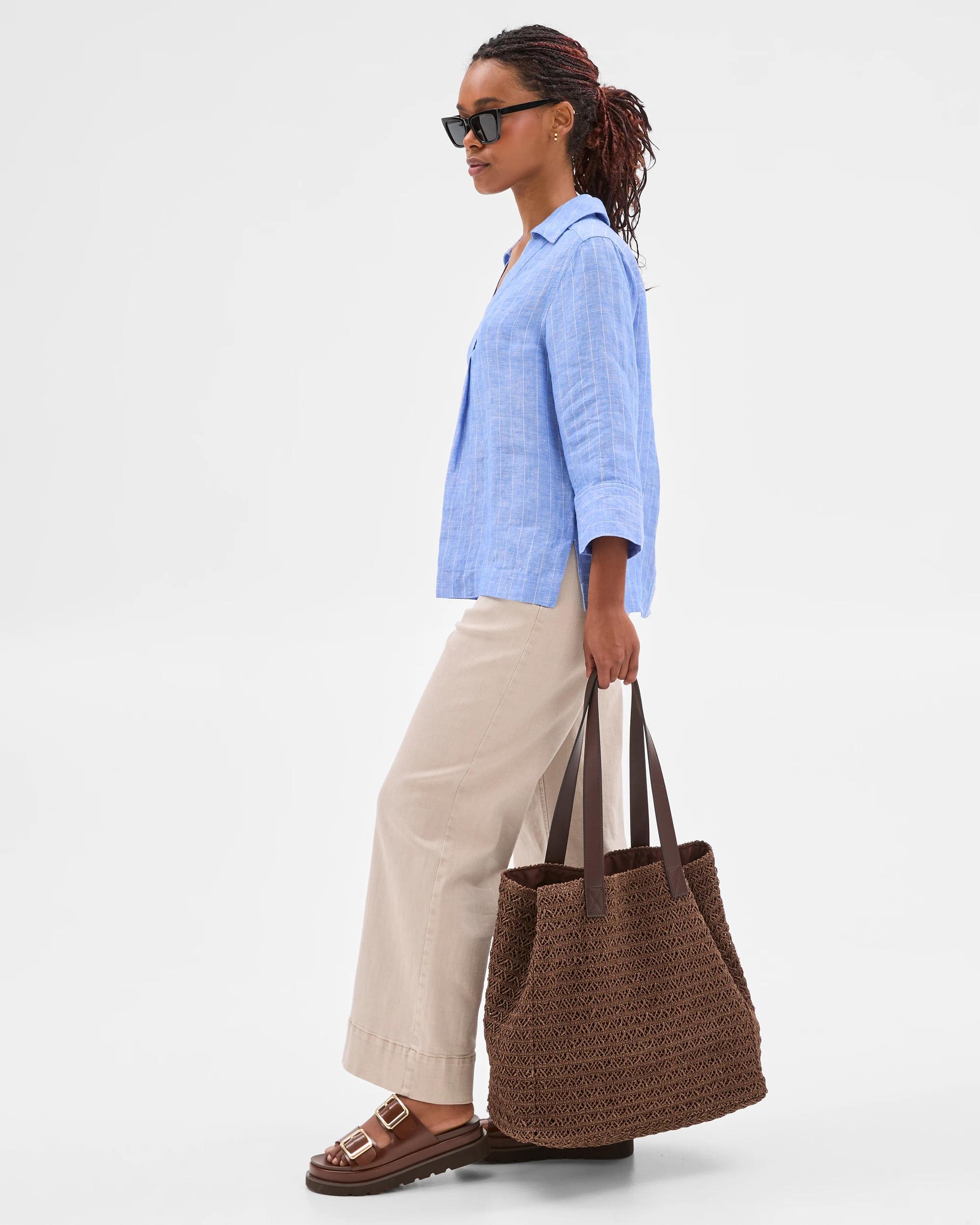 2 Target Petites European Linen Popover Shirt BOLD BLUE STRIPE, 2 of 8