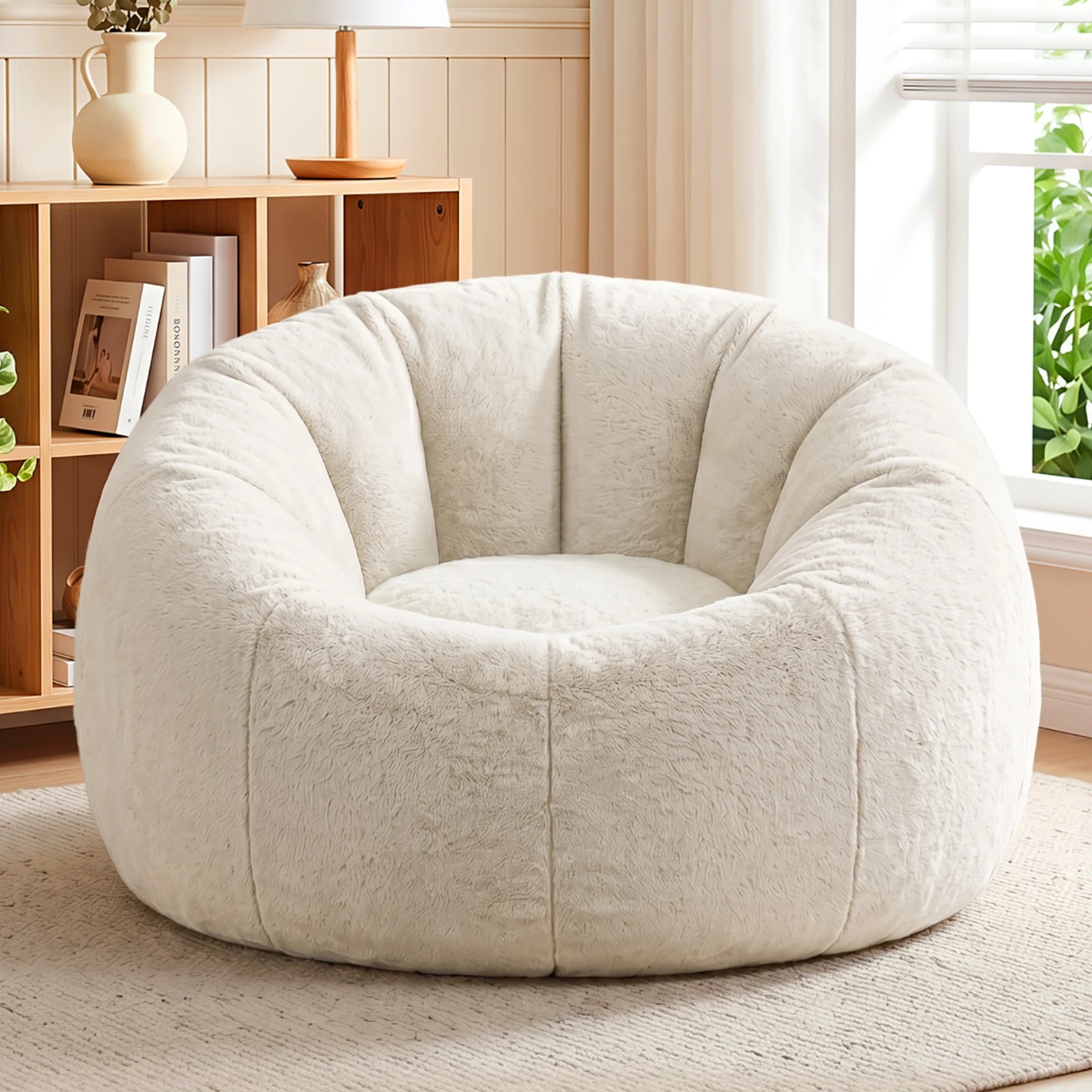 10 Artiss Bean Bag Chair Cover Faux Fur No Filler Washable Lazy Sofa Cover - Beige, 10 of 10