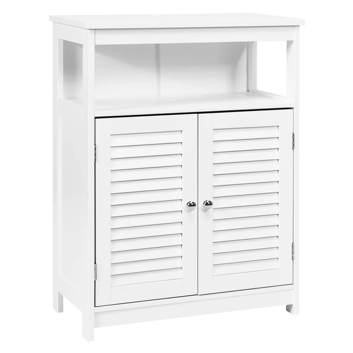 1 Costway Bathroom Storage Cabinet Floor Storage Cupboard w/2 Doors & Open Shelf - White, 1 of 1