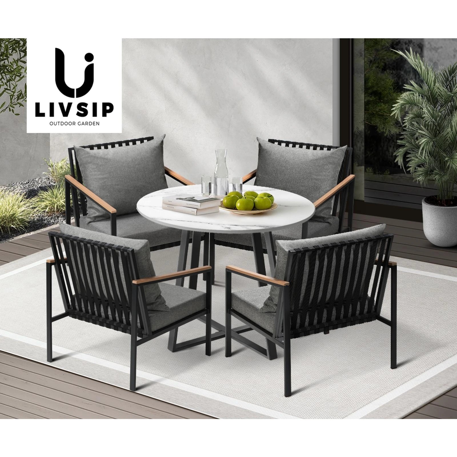 4 Livsip 5pcs Outdoor Dining Setting Table Sofa Chairs Patio Furniture Bistro Set
 - Multi, 4 of 10