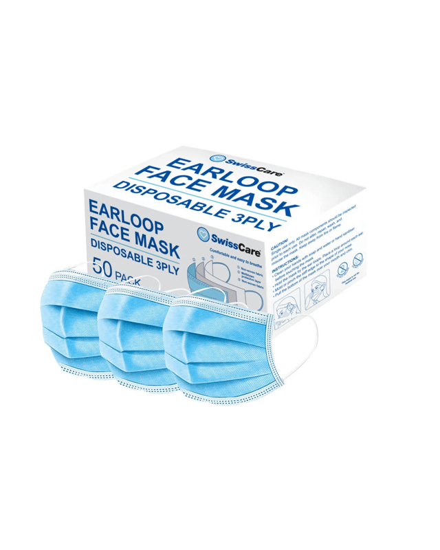 50 Pack SwissCare Disposable 3 Ply Earloop Face M