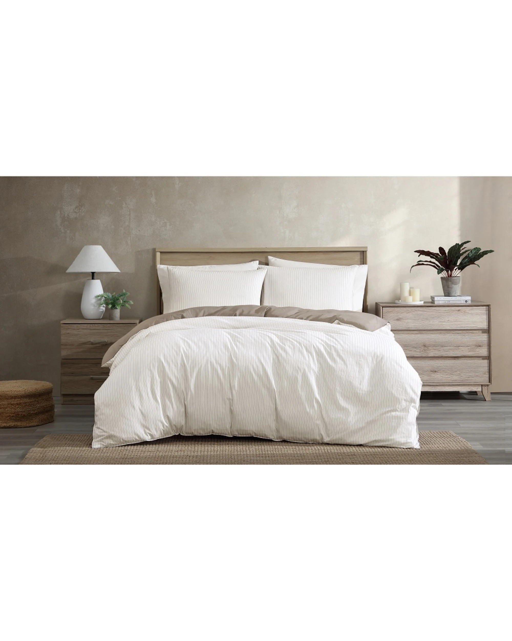 1 Ardor Kahn Stripe Stone Reversible Cotton Quilt Cover Set Single Bed - Grey, 1 of 1