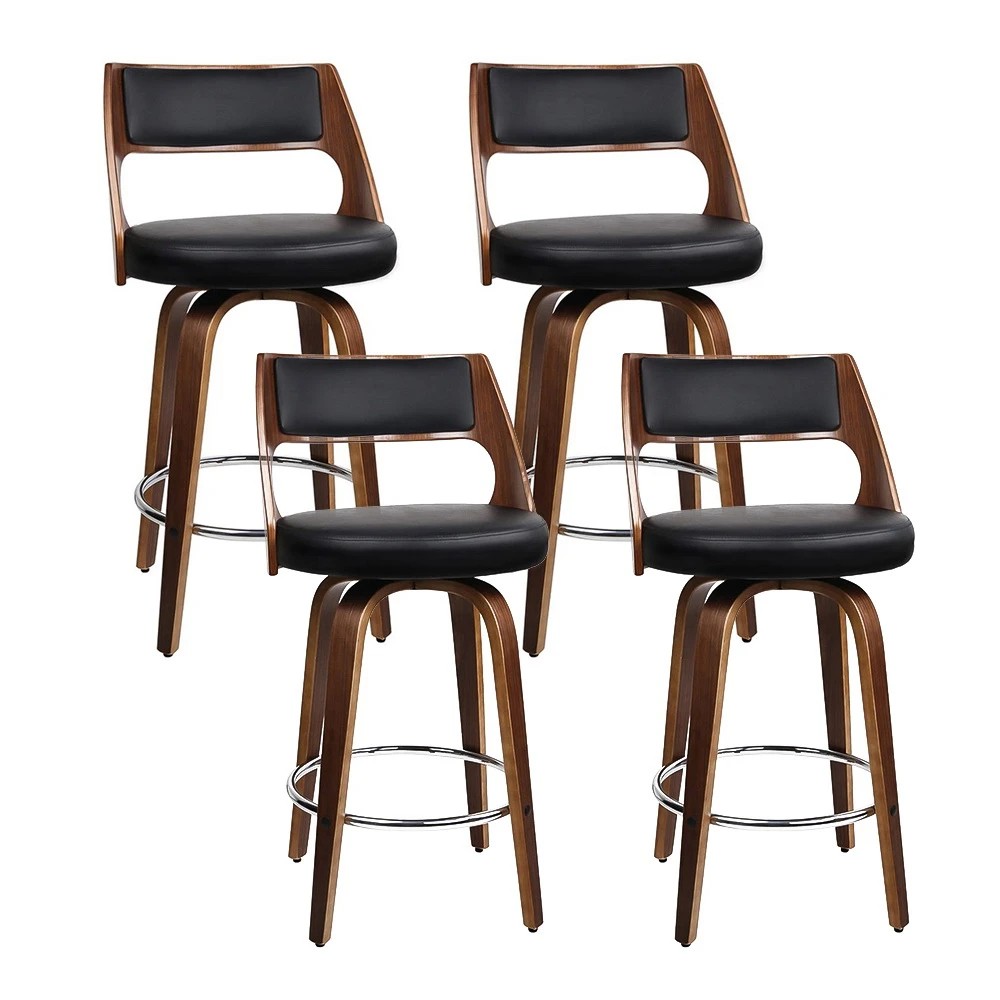 1 Artiss 4x Bar Stools Swivel Leather Chair 76cm - Black, 1 of 6
