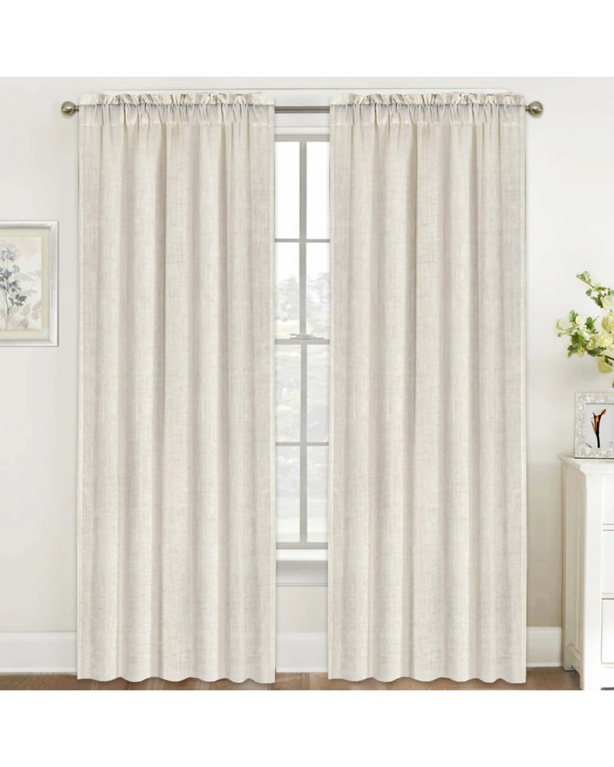 1 Smarcute Linen Blended Rod Pocket Curtain - 2X 132x243cm - Natural, 1 of 4