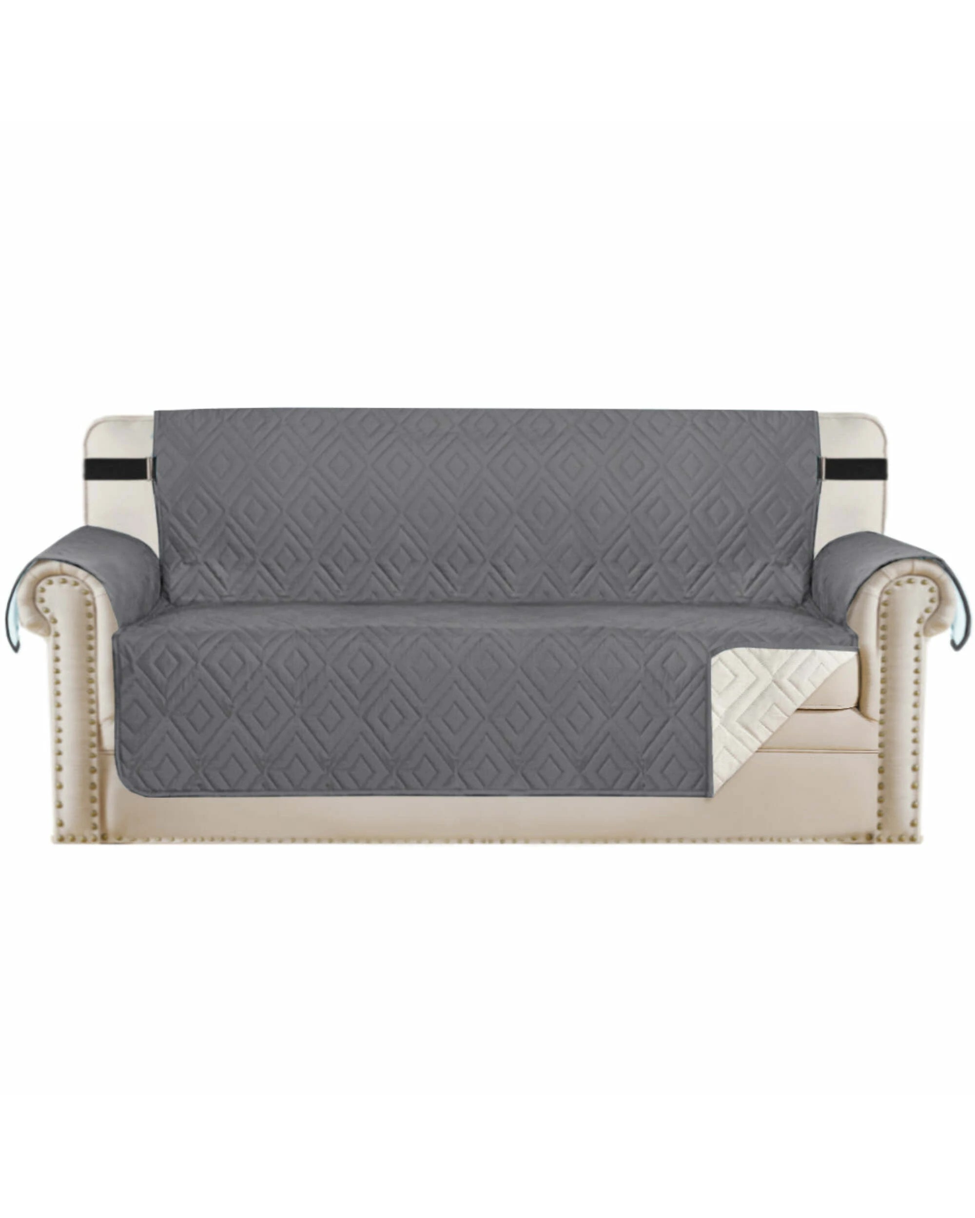 1 Smarcute 3 Seater Reversible Non-Slip Sofa Cushion with Straps - Grey, 1 of 5
