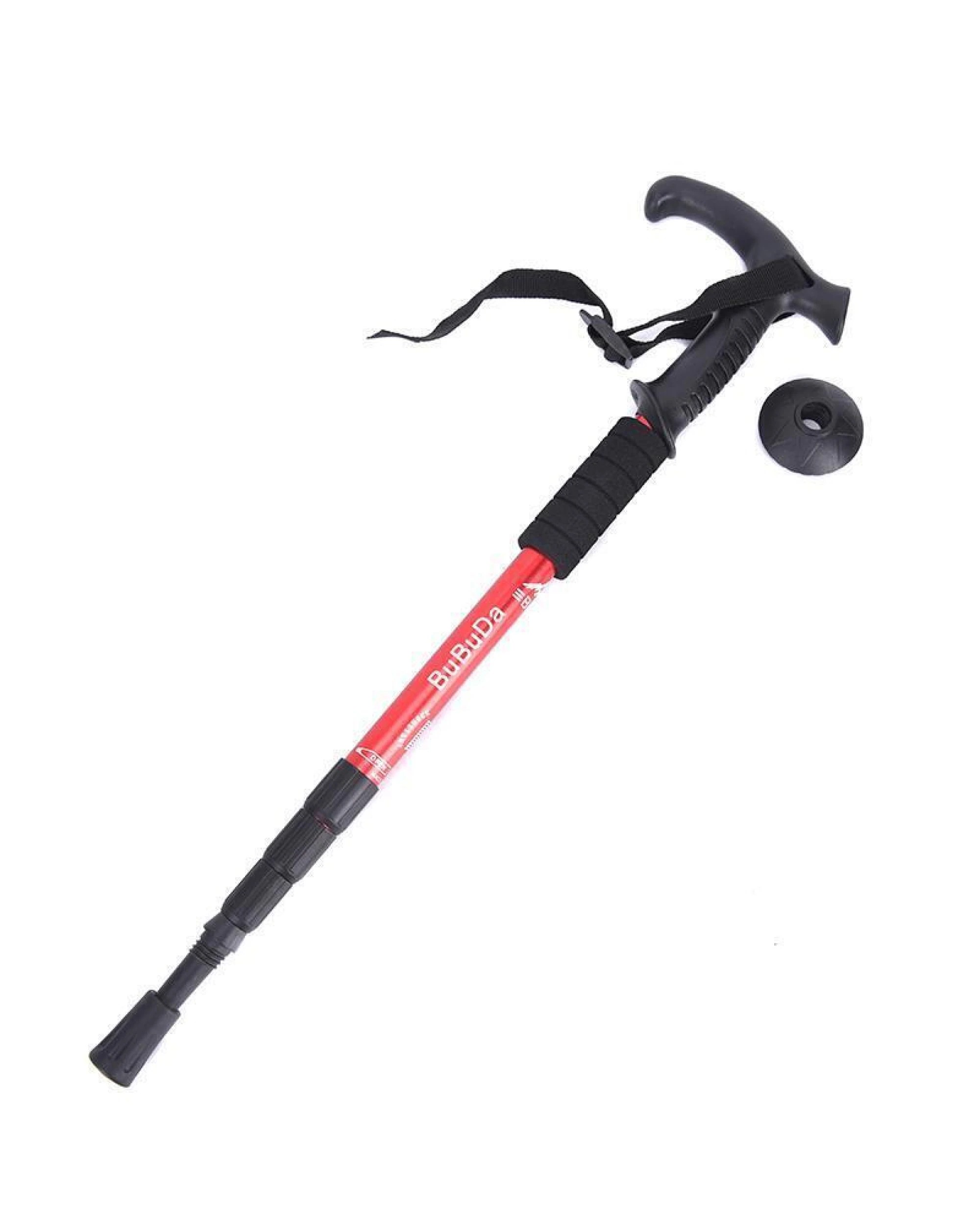 1 BR Outdoor Folding Walking Stick Telescopic Adjustable Antishock Hiking Grip Pole Trekking - Red, 1 of 4