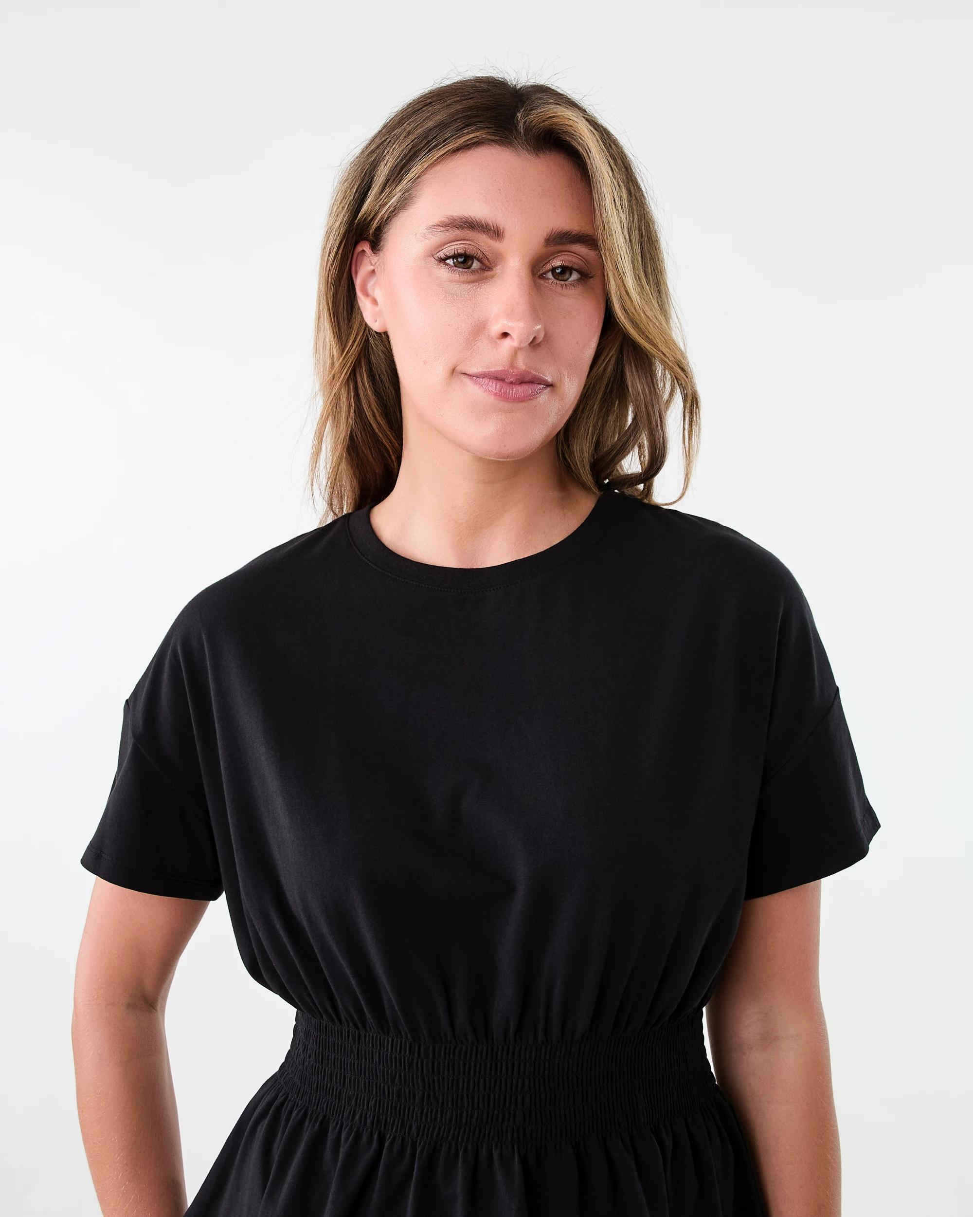 4 Short Sleeve Shirred Waist T-shirt Black, 4 of 7