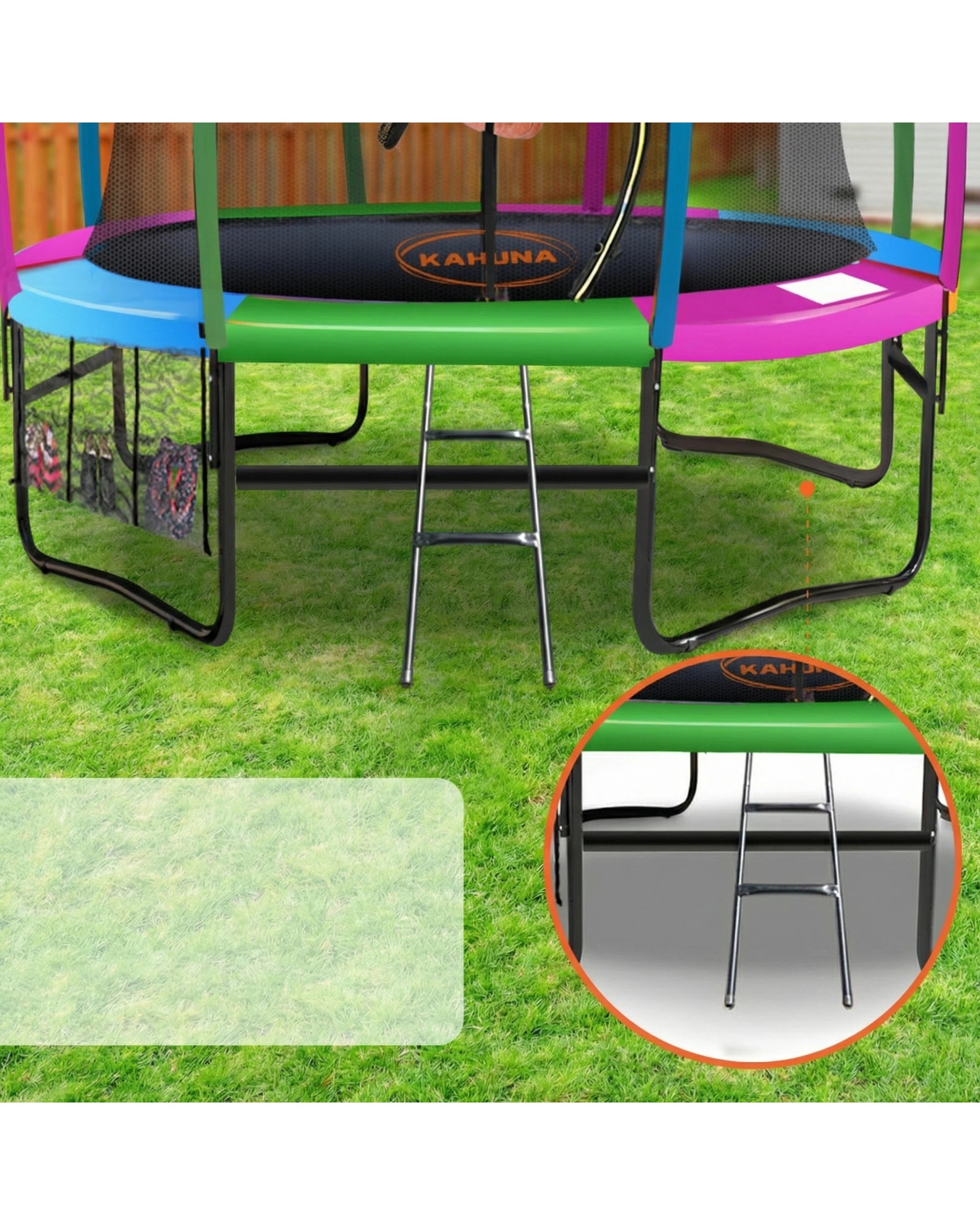 8 Kahuna Trampoline 6 ft with Basketball Set and Roof - Rainbow - Pattern, 8 of 8