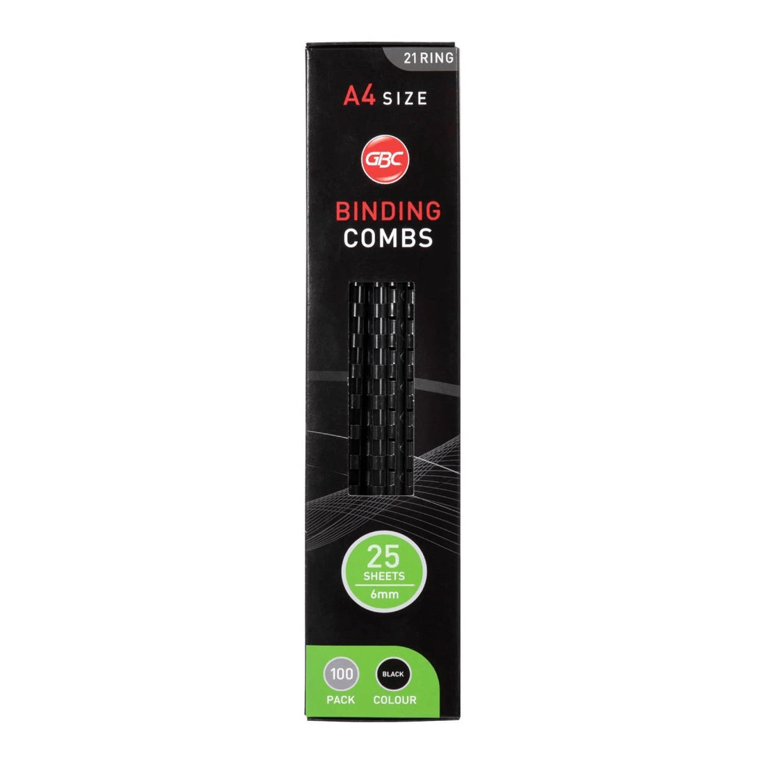 1 GBC Binding Comb 21 Loop Plastic 6mm Black 25 Pack, 1 of 3