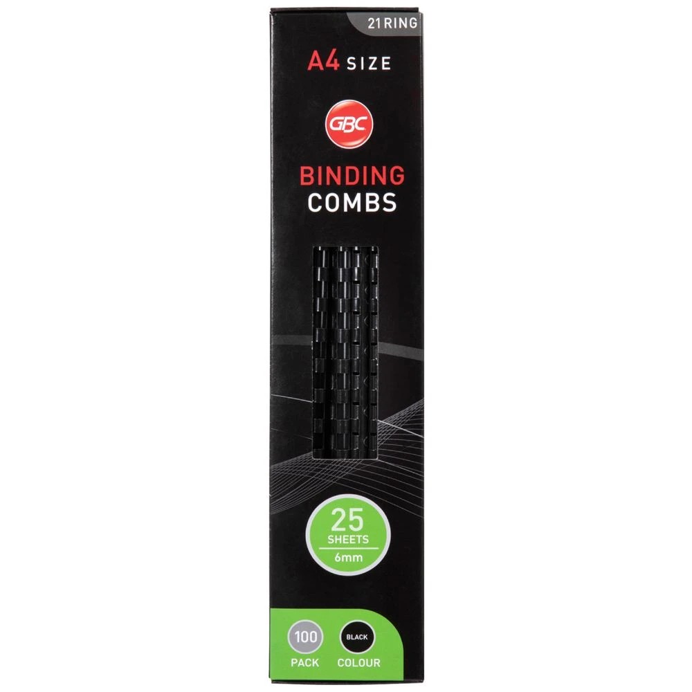 1 GBC Binding Comb 21 Loop Plastic 6mm Black 25 Pack, 1 of 3