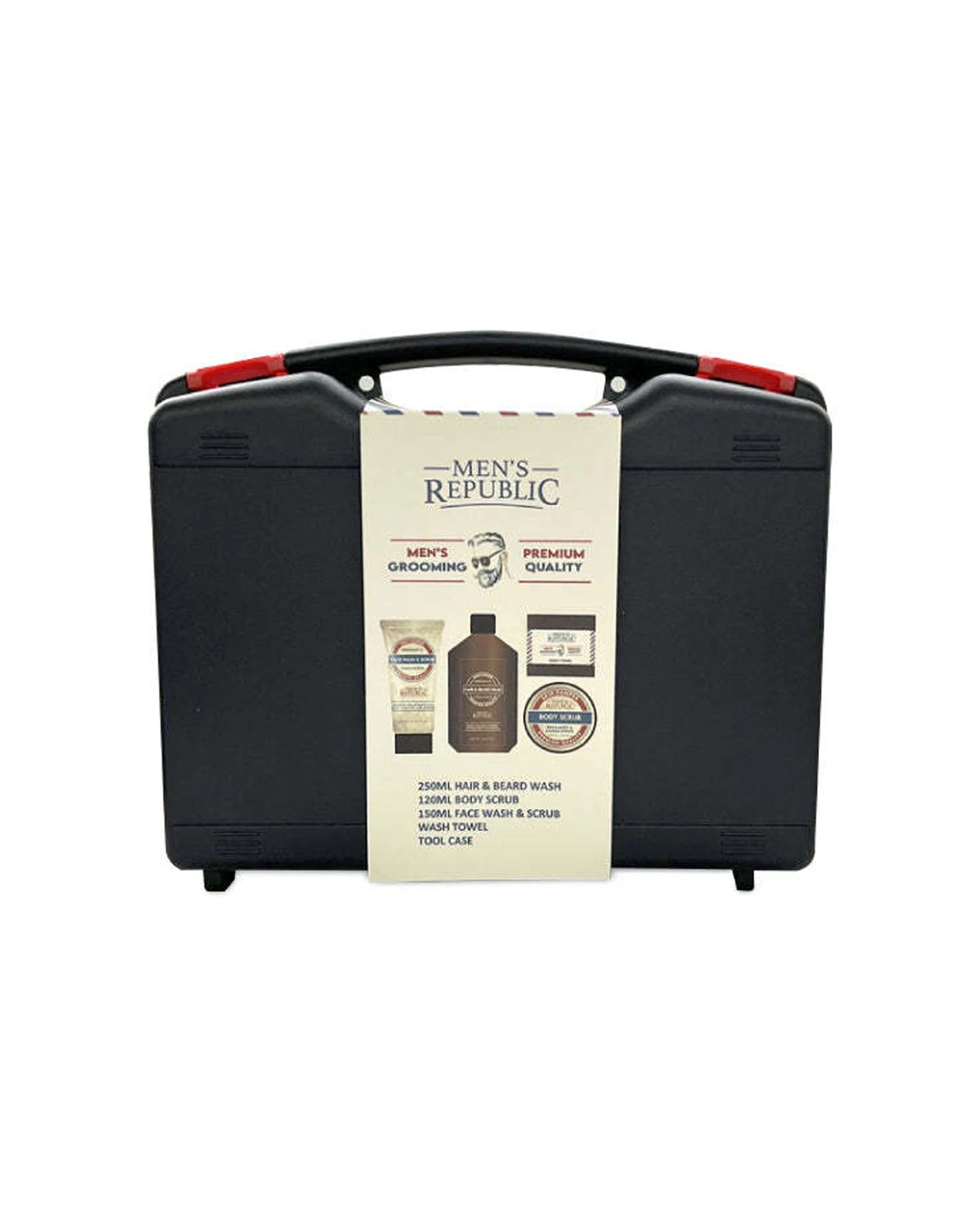 2 Mens Republic 5Pc Grooming Set Includes Toolcase Hair Beard Wash Body Scrub Towel - Black, 2 of 4