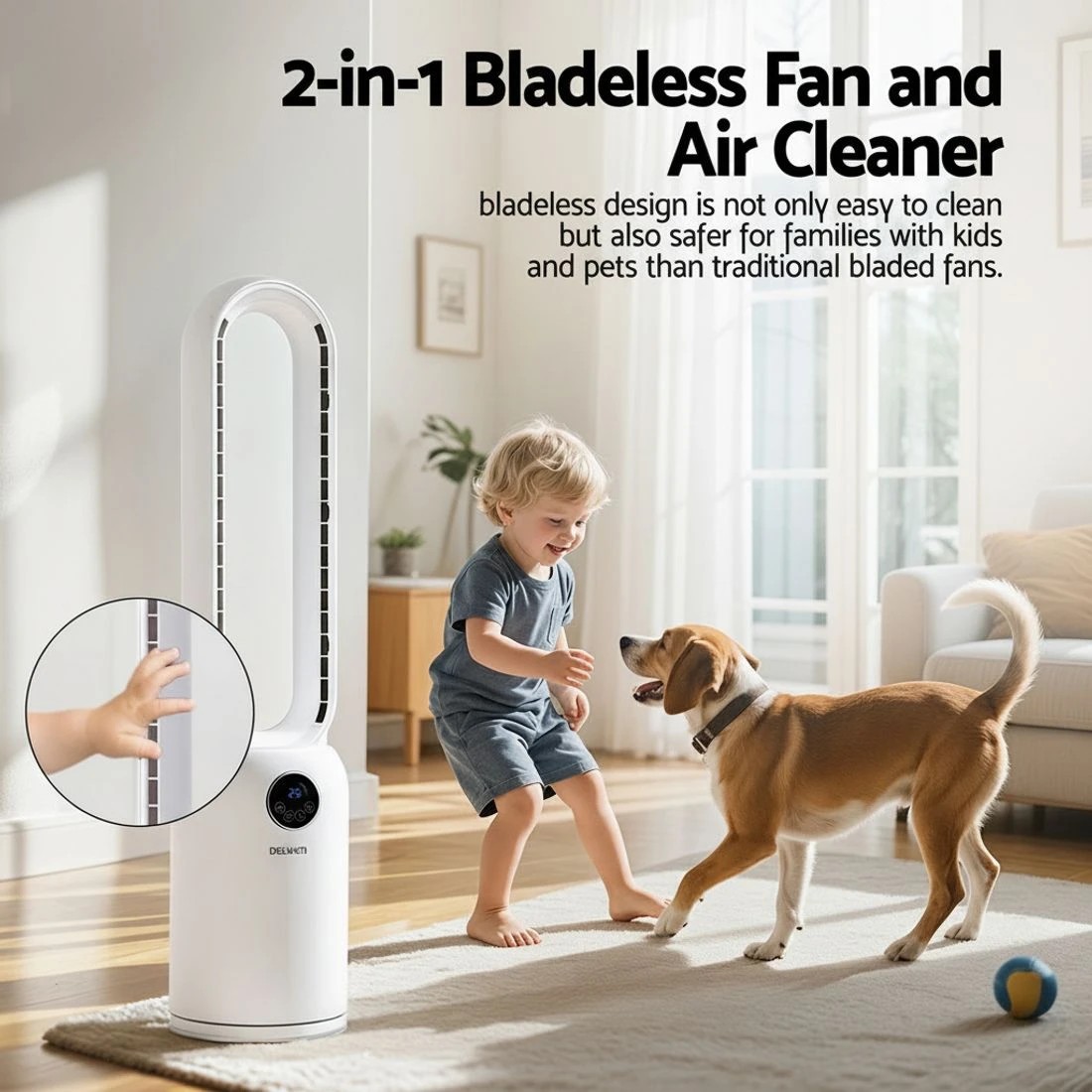 7 Devanti 2in1 Bladeless Fan Air Purification W/ Remote 88cm - White, 7 of 7