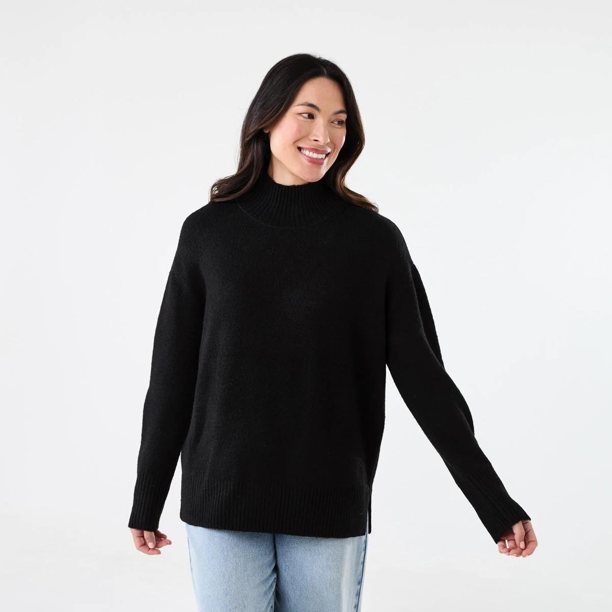 1 Funnel Split Hem Jumper Black, 1 of 5
