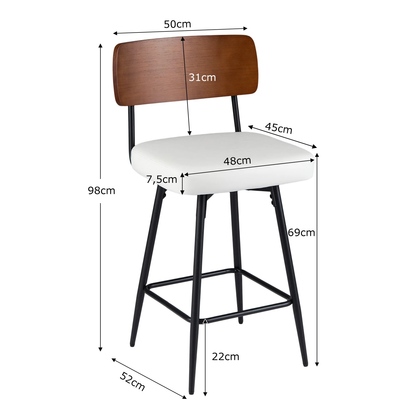 4 Costway 2PCS Bar Stools Padded Barstools Swivel Counter Height Chair w/Footrest - White, 4 of 4