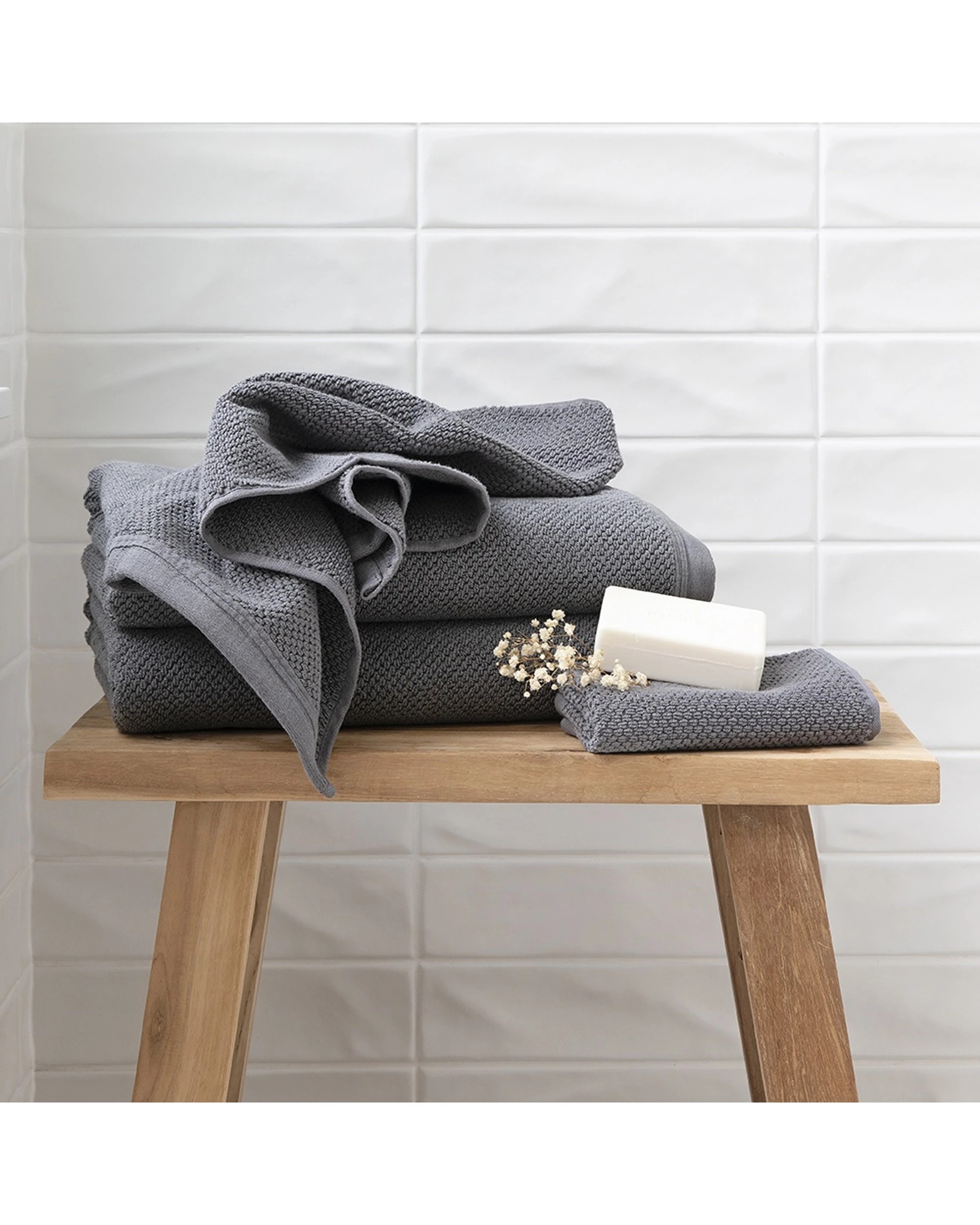 3 Bambury Angove 600gsm Soft Absorbent Cotton Bath Sheet Textured - Charcoal, 3 of 4