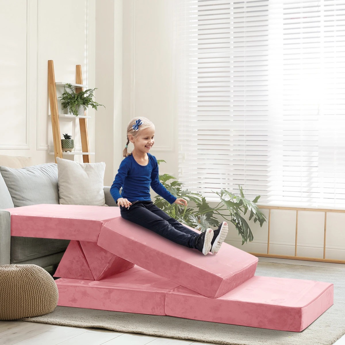 5 Oikiture 4Pcs Kids Play Couch Modular Lounge Cushion Convertible Playset - Pink, 5 of 8