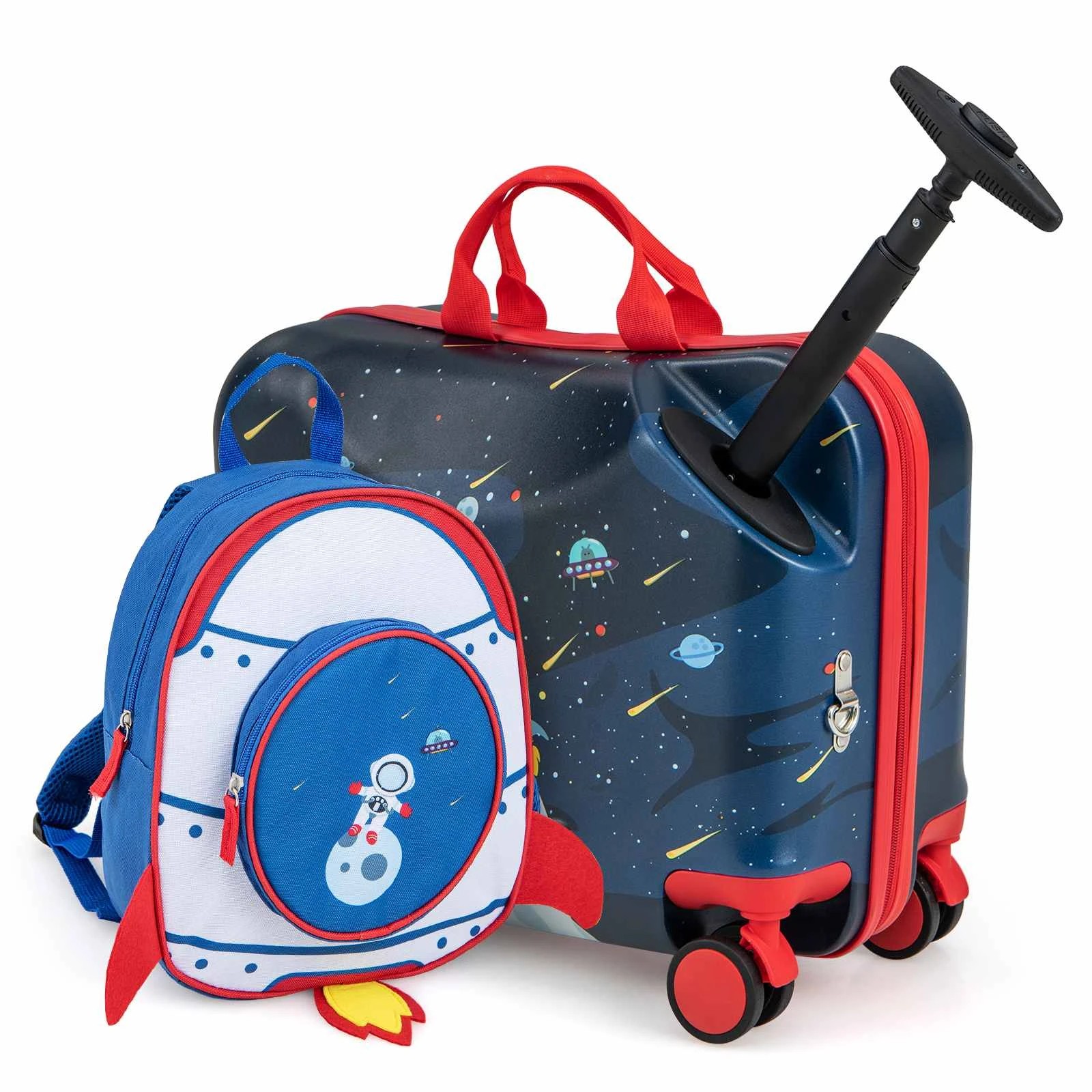 1 Costway 2PC Ride-on Luggage Set 18" +12" Backpack Travel Trolley Suitcase Set Astronaut, 1 of 1