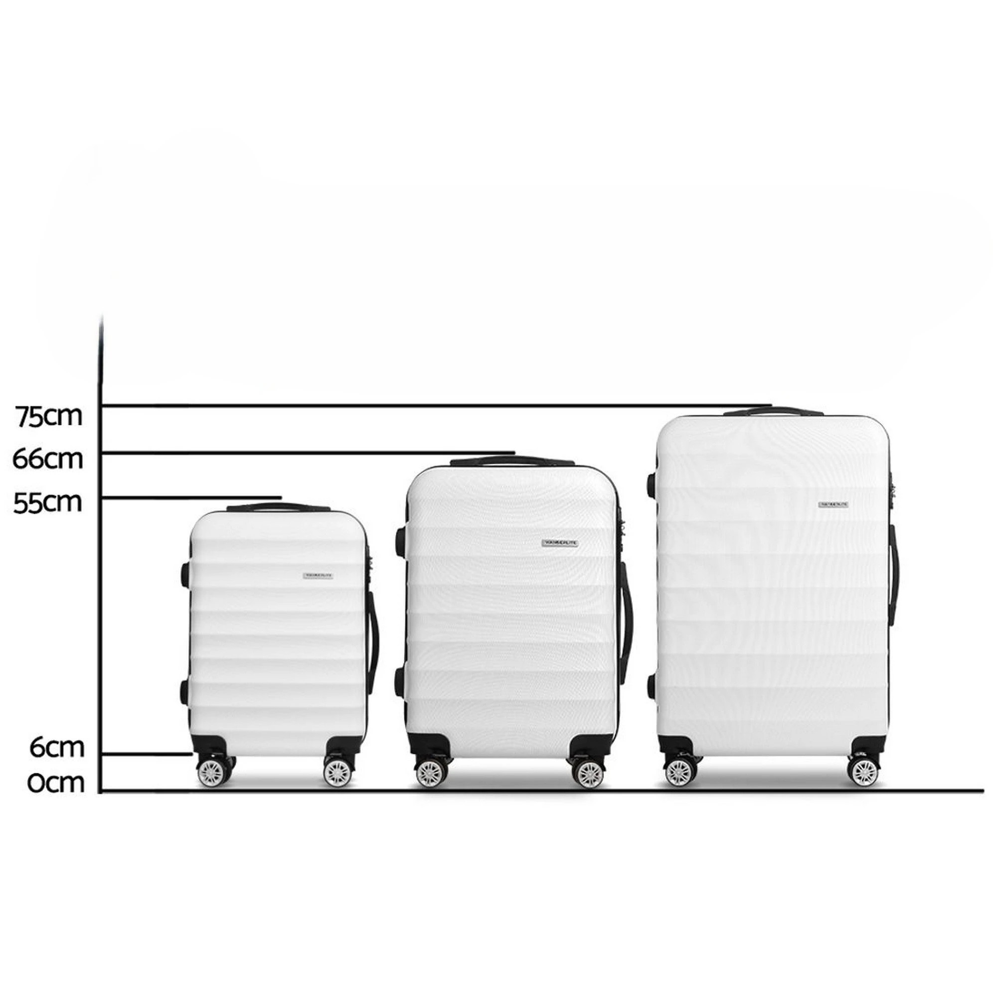 1 Wanderlite 3pcs Luggage Trolley Travel Suitcase Set TSA Hard Shell Case Strap - White, 1 of 6