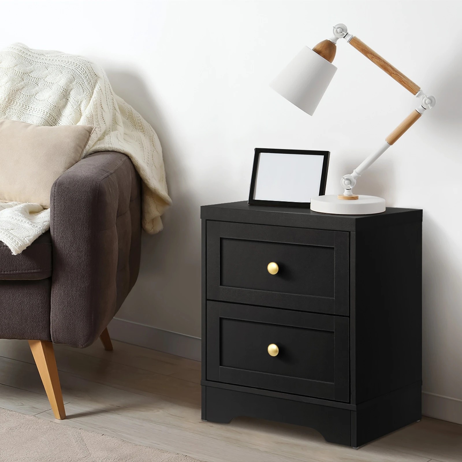 4 Oikiture 2 X Bedside Tables Hamptons Furniture Storage Cabinet - Black, 4 of 8
