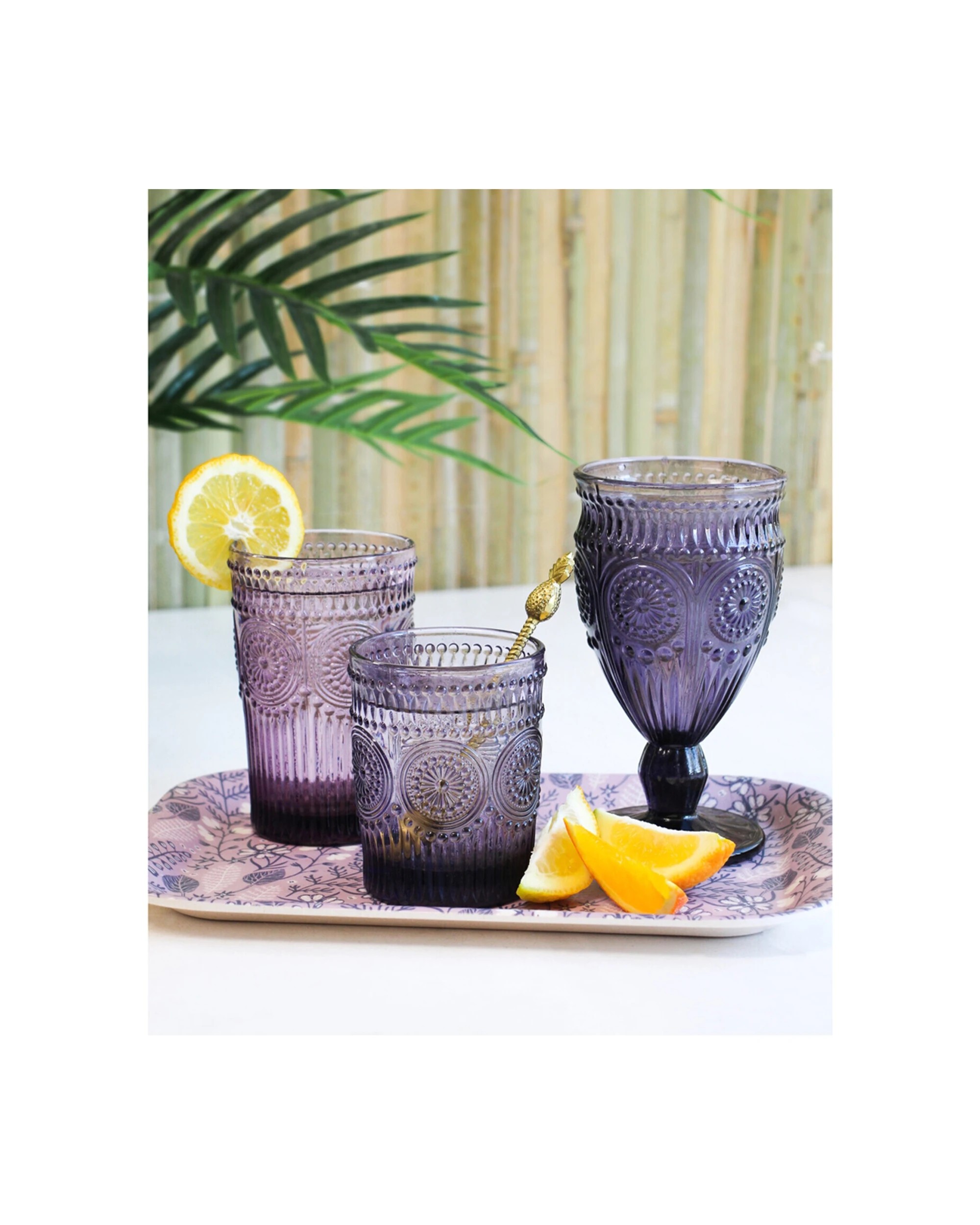 2 LVD Glass Tumbler 10cm Water Juice Drinking Cup Embossed Solid Colour - Purple, 2 of 2