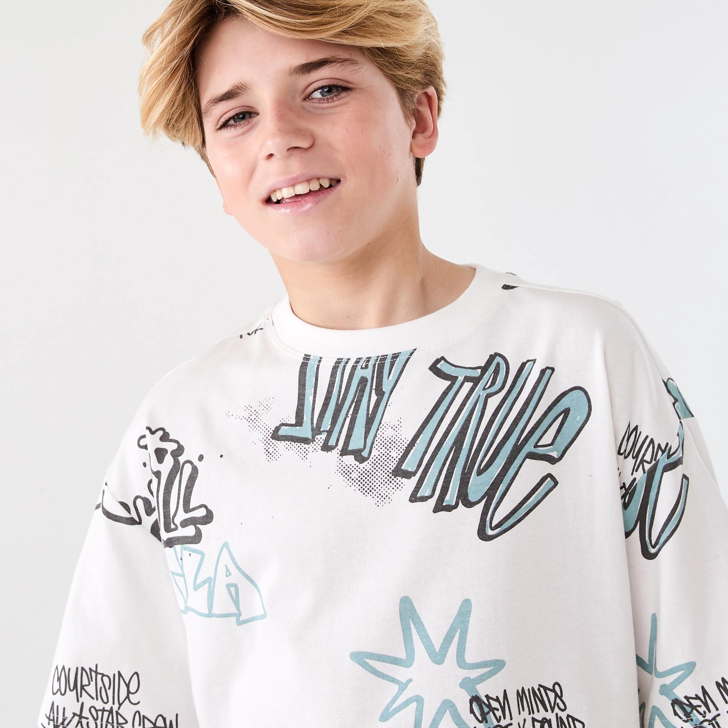 3 Short Sleeve Oversized All Over Print T-shirt Wht Graff, 3 of 7