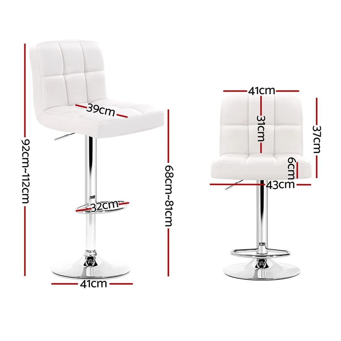 2 Artiss 2x Bar Stools Leather Gas Lift - White, 2 of 8