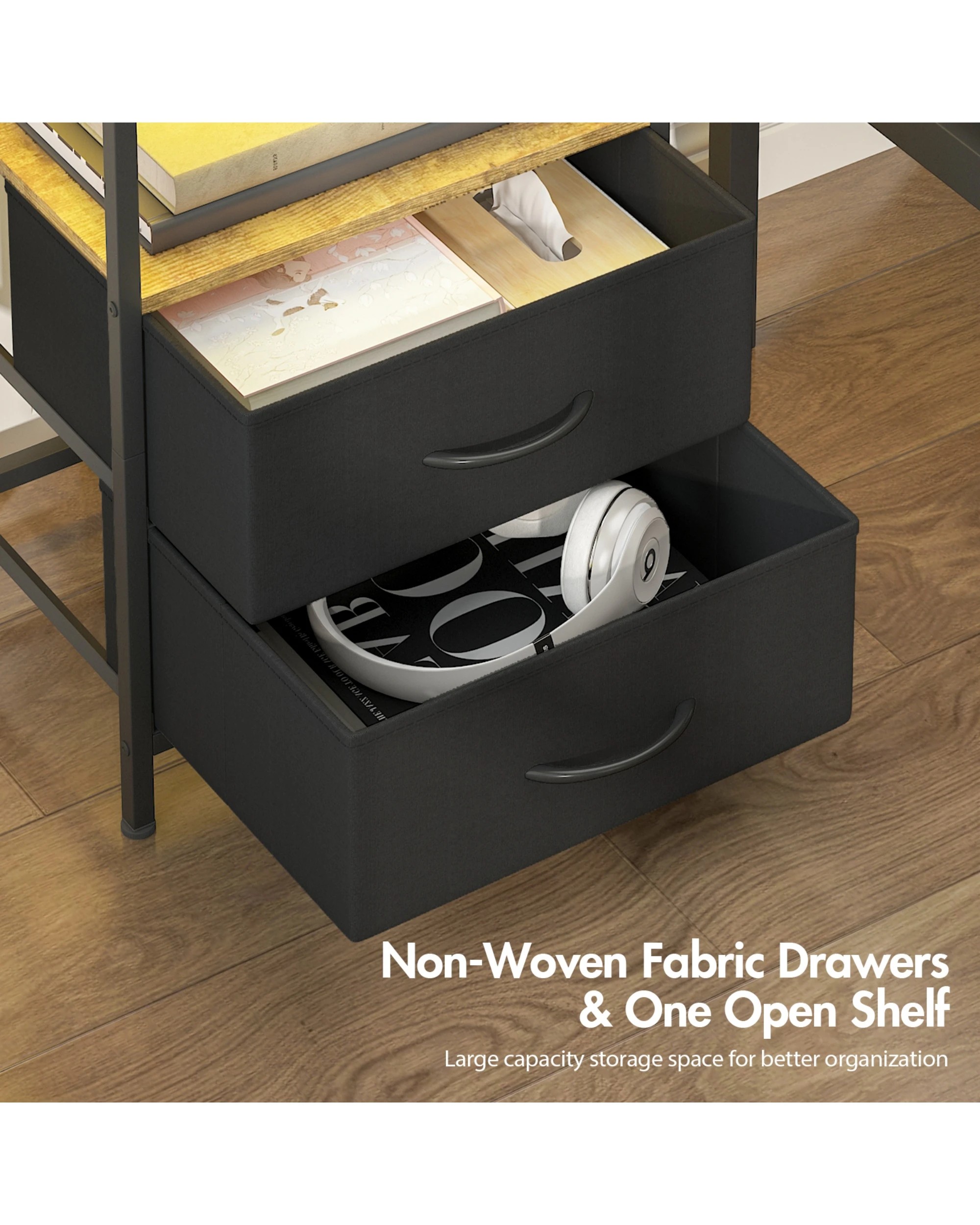 5 Advwin Led Bedside Table Set Of 2 Charging Station 2 Drawers Nightstand, 5 of 6