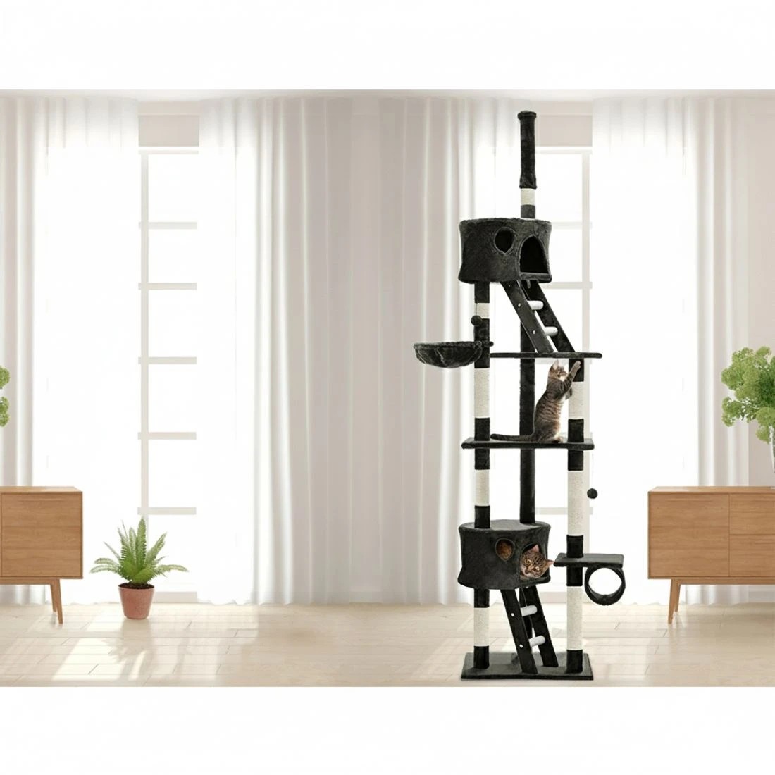 4 i.Pet Cat Tree 260cm Tower Scratching Post Scratcher Condo House Trees - Grey, 4 of 7