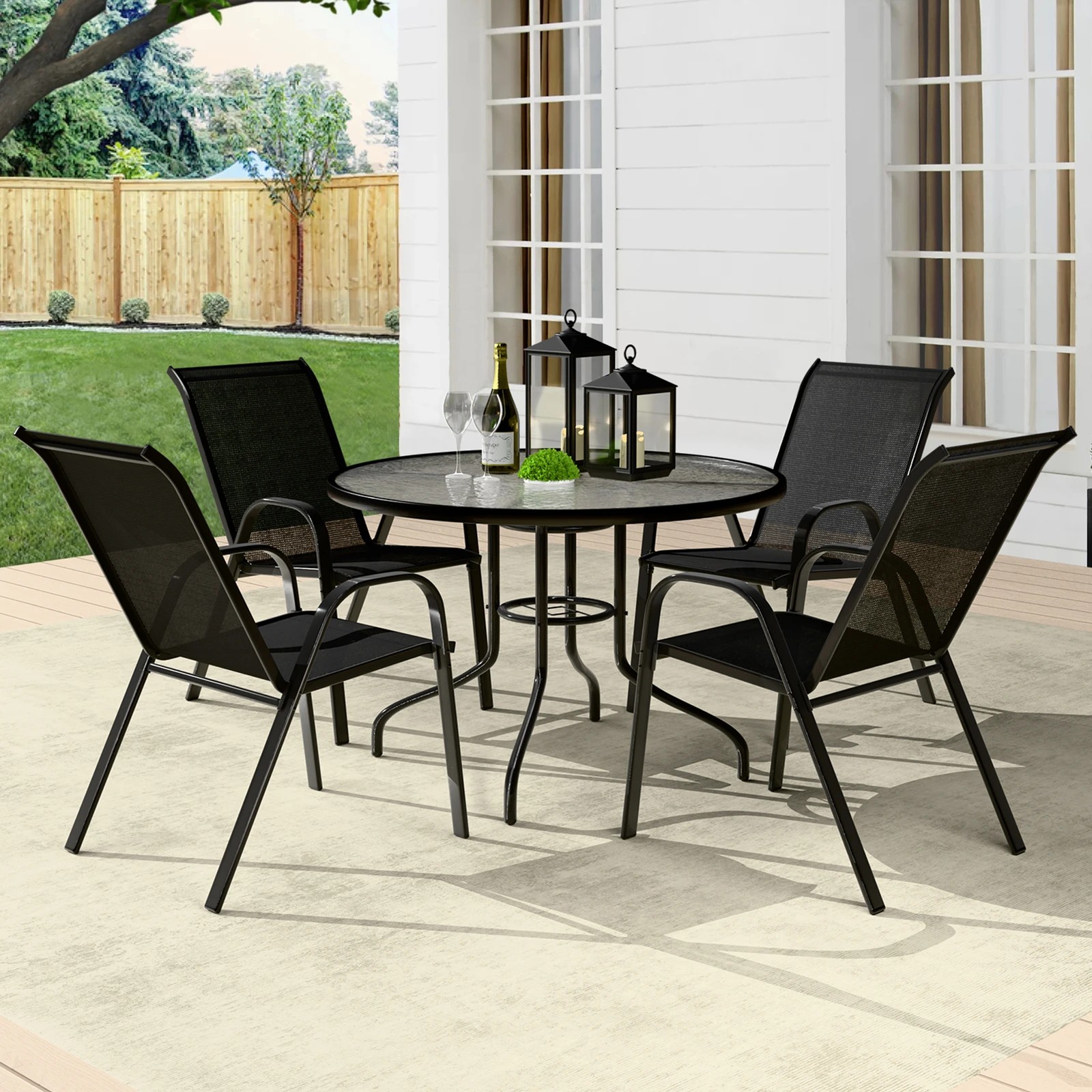 2 Alfordson 5PCS Outdoor Dining Set Table and Chairs Patio Furniture Round - Black, 2 of 9