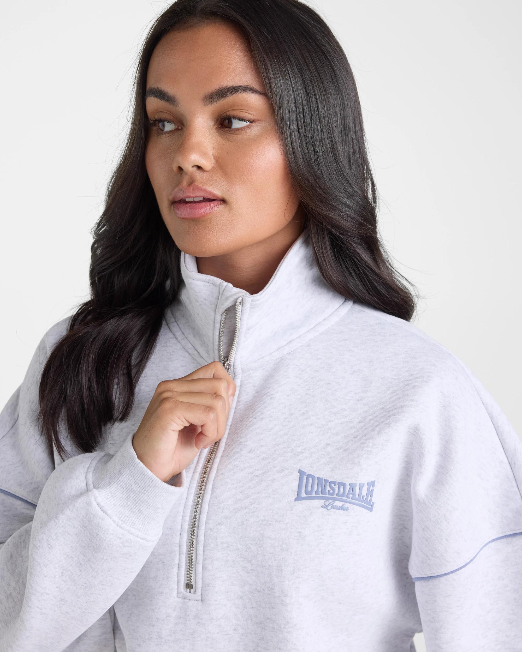 4 Lonsdale London 1/4 Zip Sweat ‑ Dusty Pink WHITE MARLE, 4 of 6