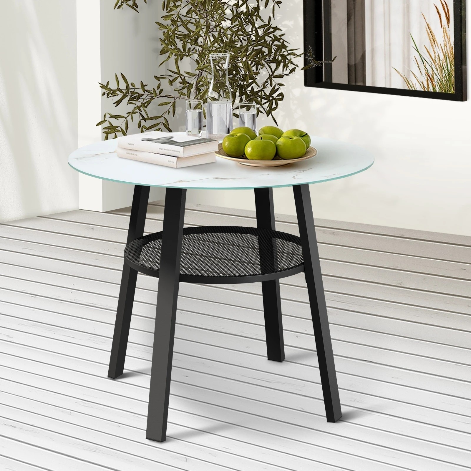 10 Livsip Outdoor Dining Table W/ Storage Shelf Patio Furniture 90cm
 - Black, 10 of 10