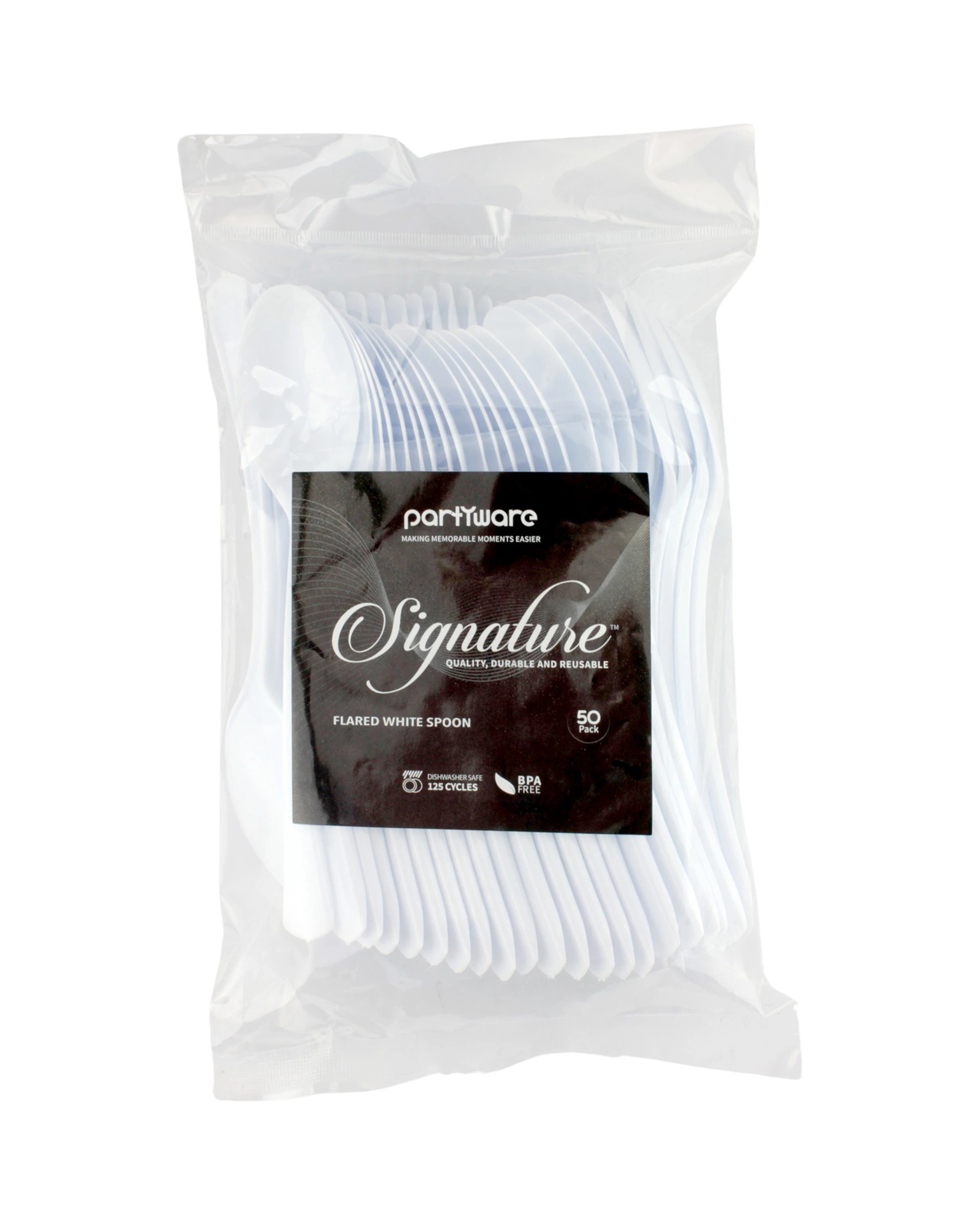 2 Partyware White Flair Reusable Plastic Spoons Pack of 50 - White, 2 of 2