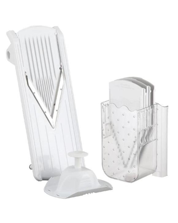 Appetito V Slicer With Storage  Julienne Mandolin Vegetable and Fruit Super Slicer - White