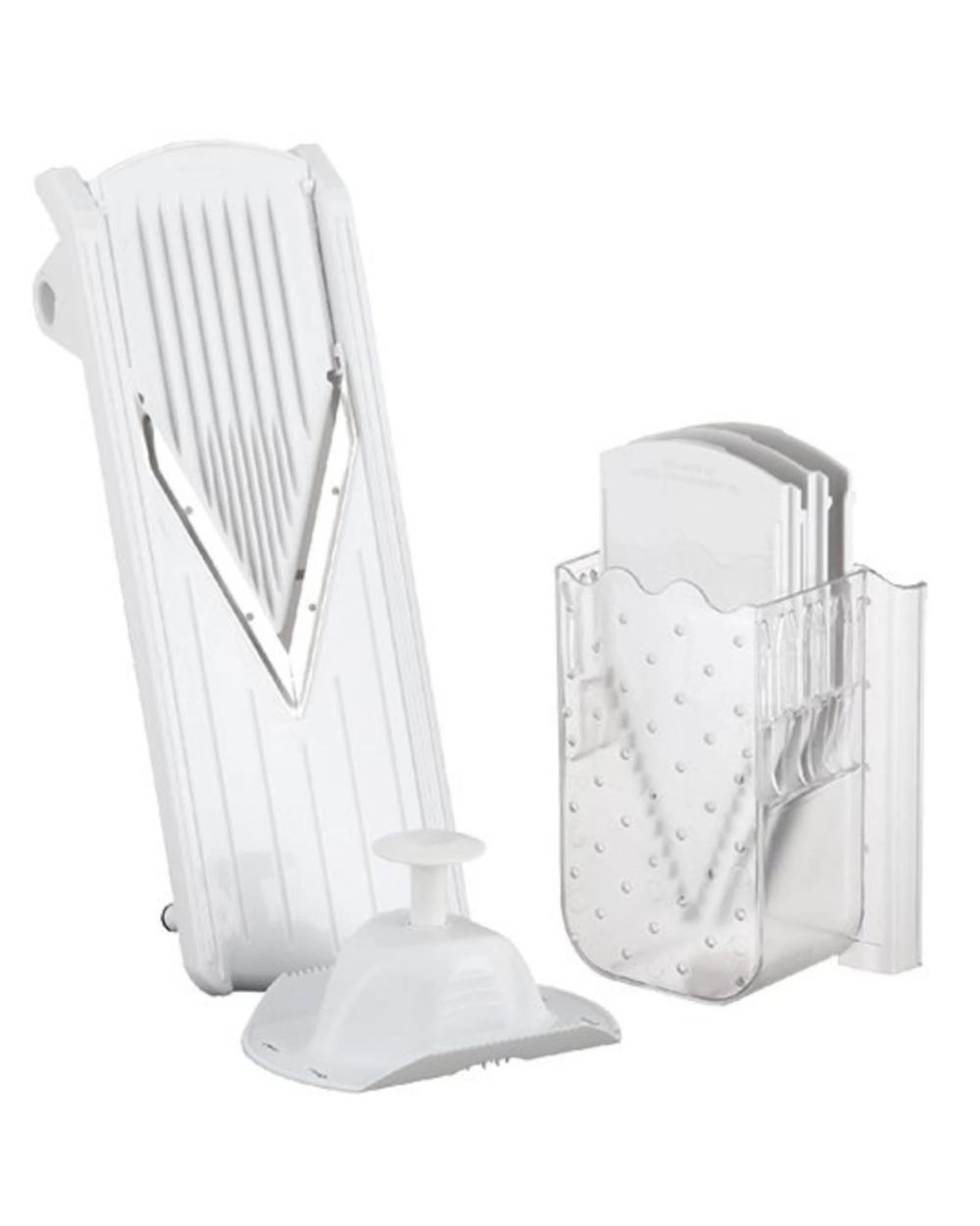 1 Appetito V Slicer With Storage  Julienne Mandolin Vegetable and Fruit Super Slicer - White, 1 of 2