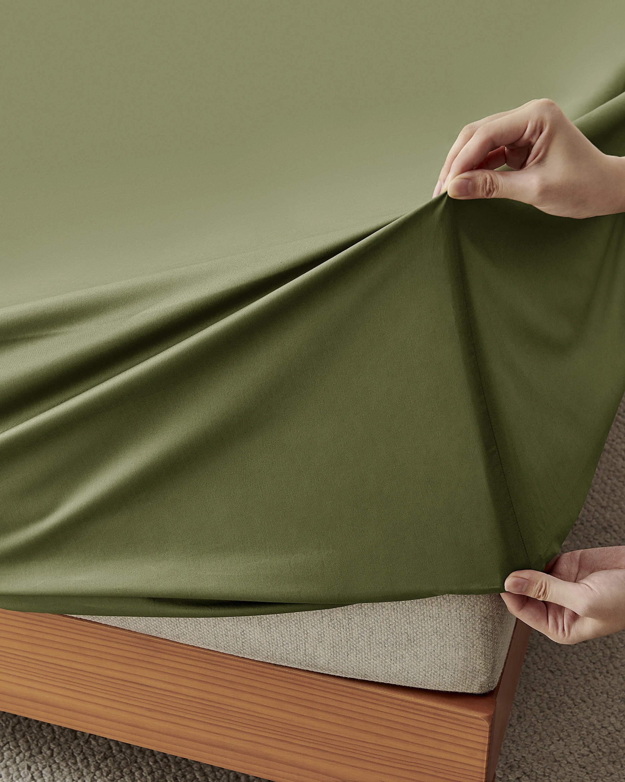 3 Dreamaker 400TC Premium Cotton Sateen Fitted Sheet Set - King Single Bed - Olive, 3 of 7