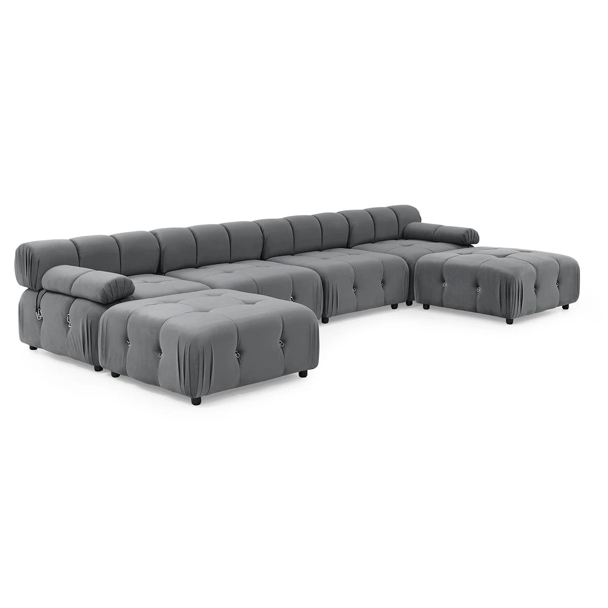 2 Foret 6 Seater Sofa Modular Arm Ottoman Tufted Velvet Lounge Couch Chaise Dark Grey, 2 of 9